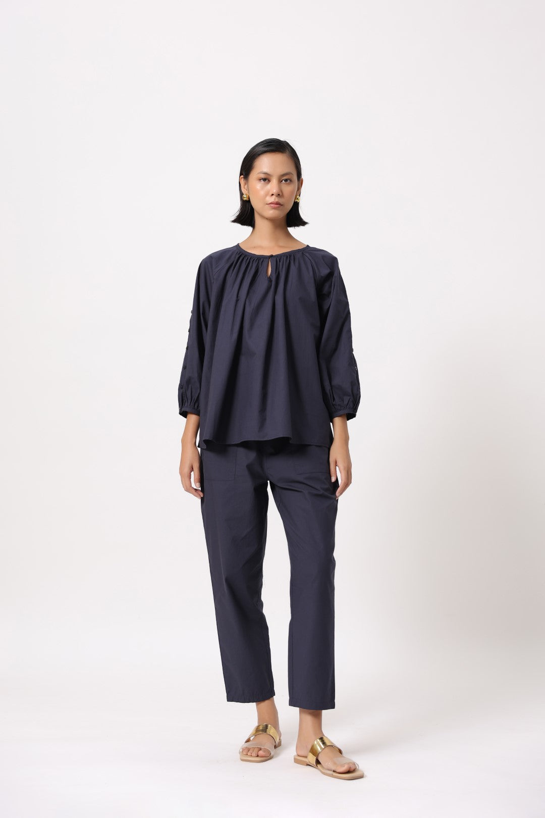Women’s Navy Cotton Poplin Top