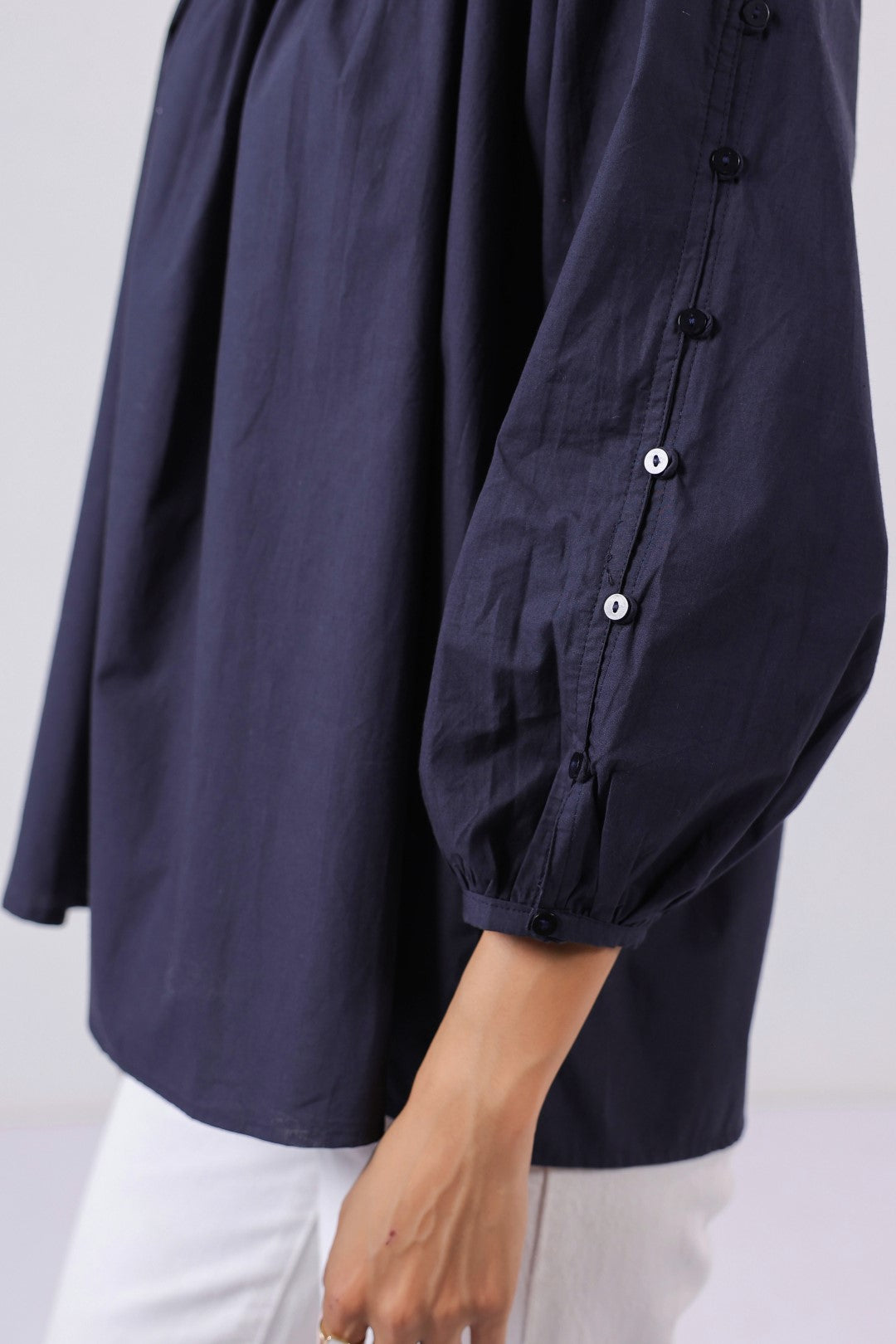 Women’s Navy Cotton Poplin Top