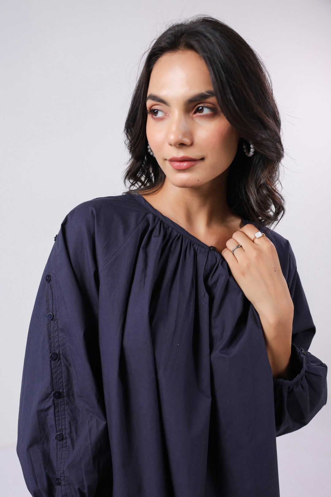 Women’s Navy Cotton Poplin Top