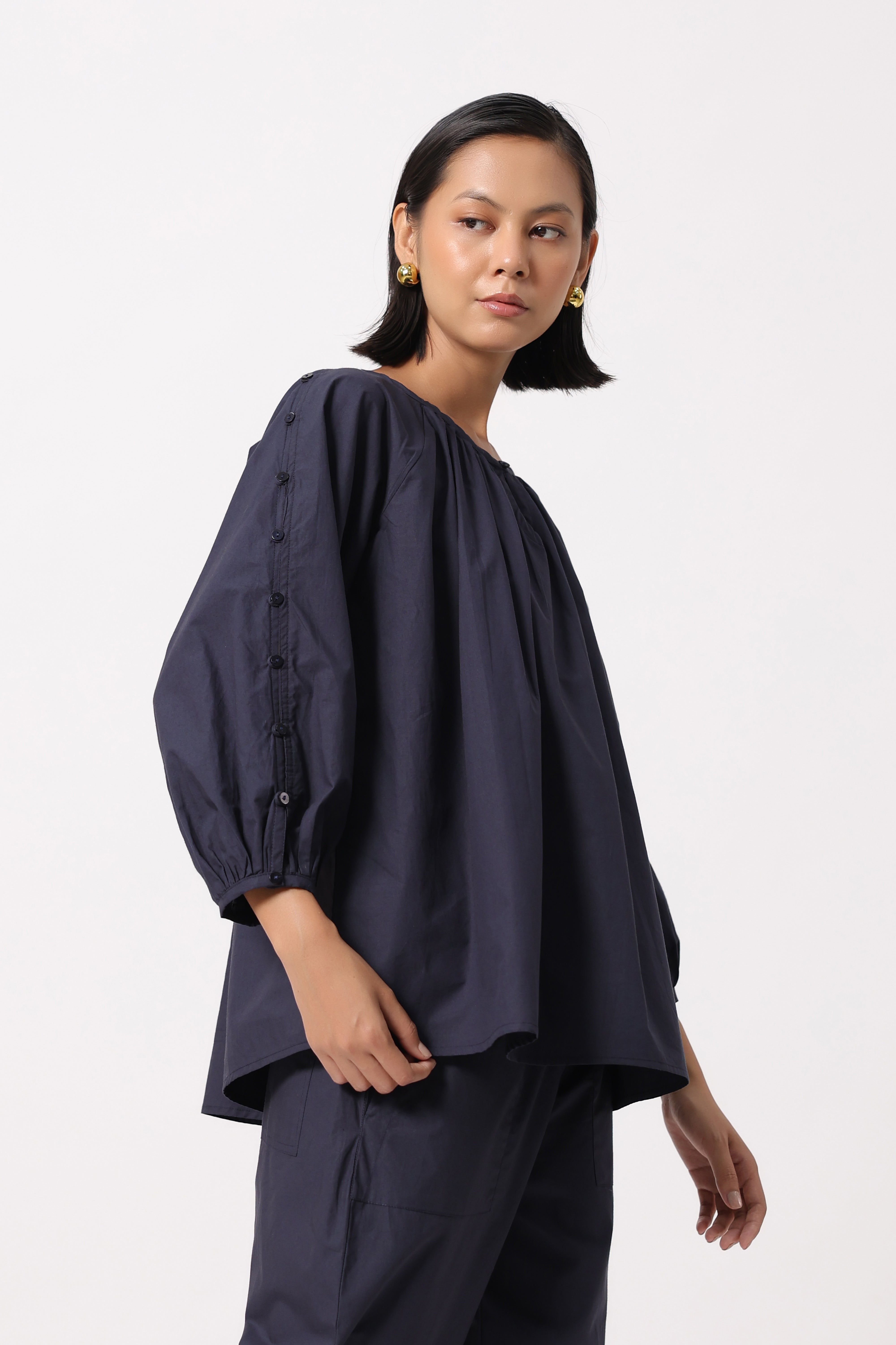 Women’s Navy Cotton Poplin Co-Ord Set