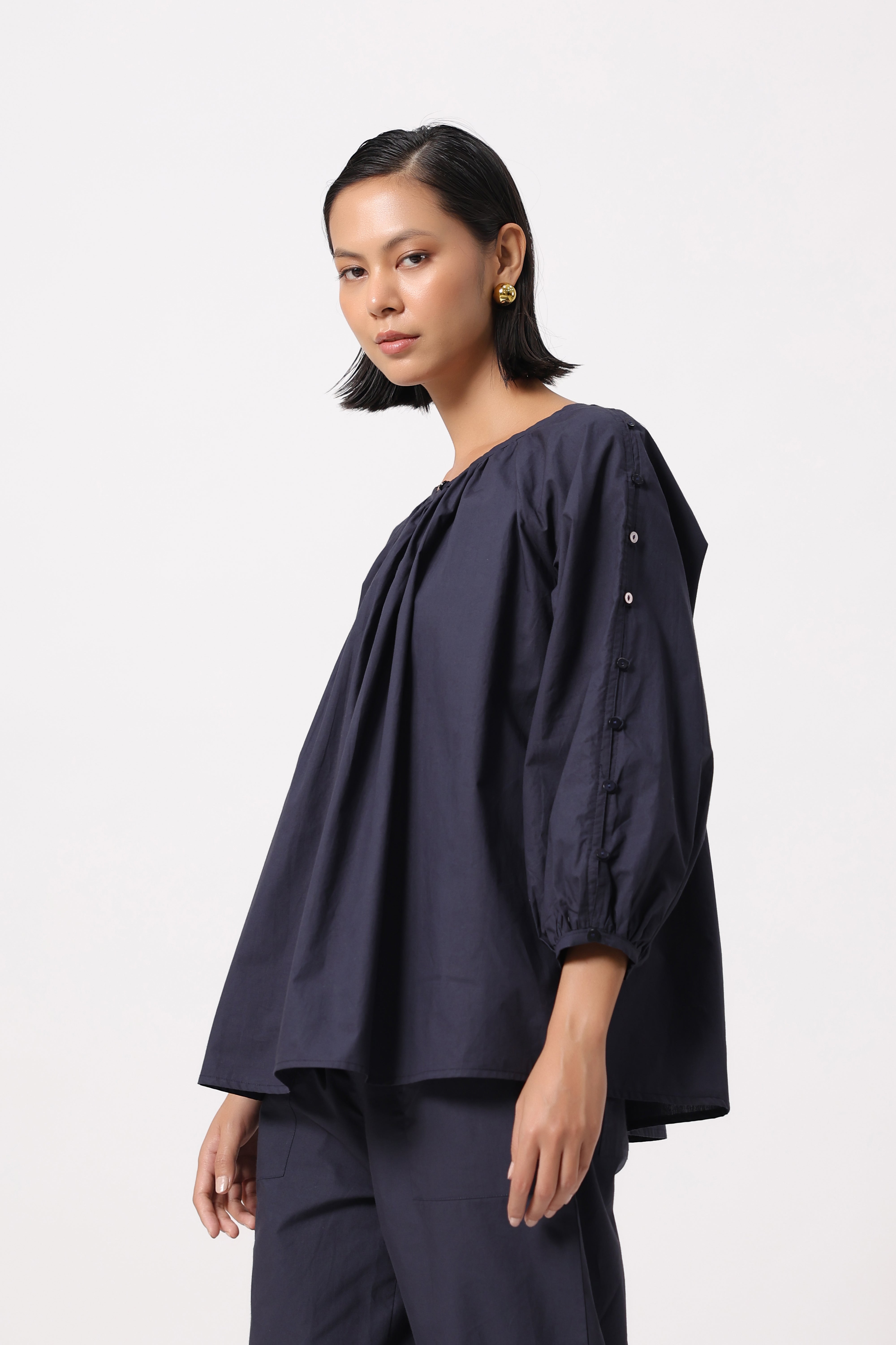 Women’s Navy Cotton Poplin Co-Ord Set