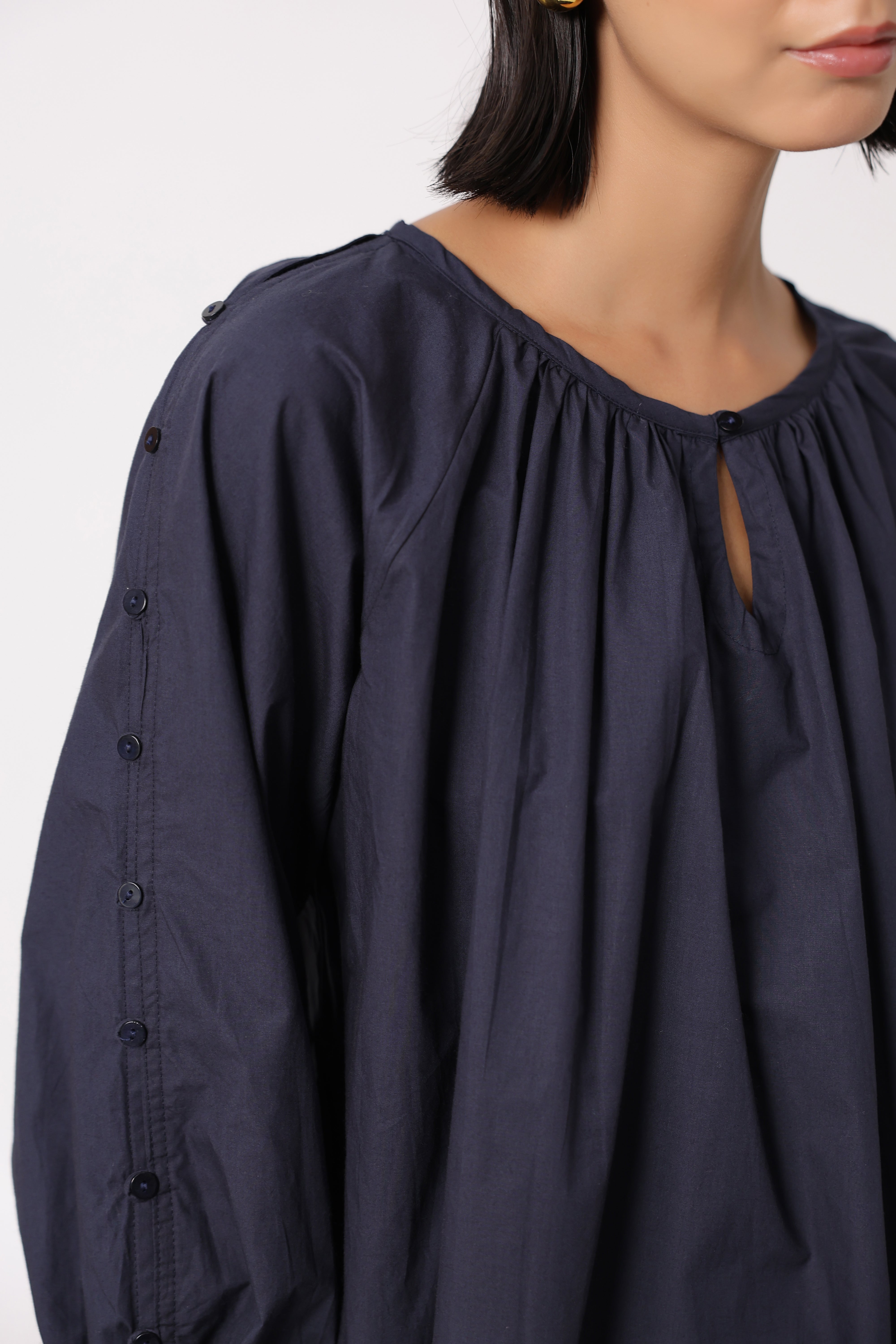 Women’s Navy Cotton Poplin Co-Ord Set