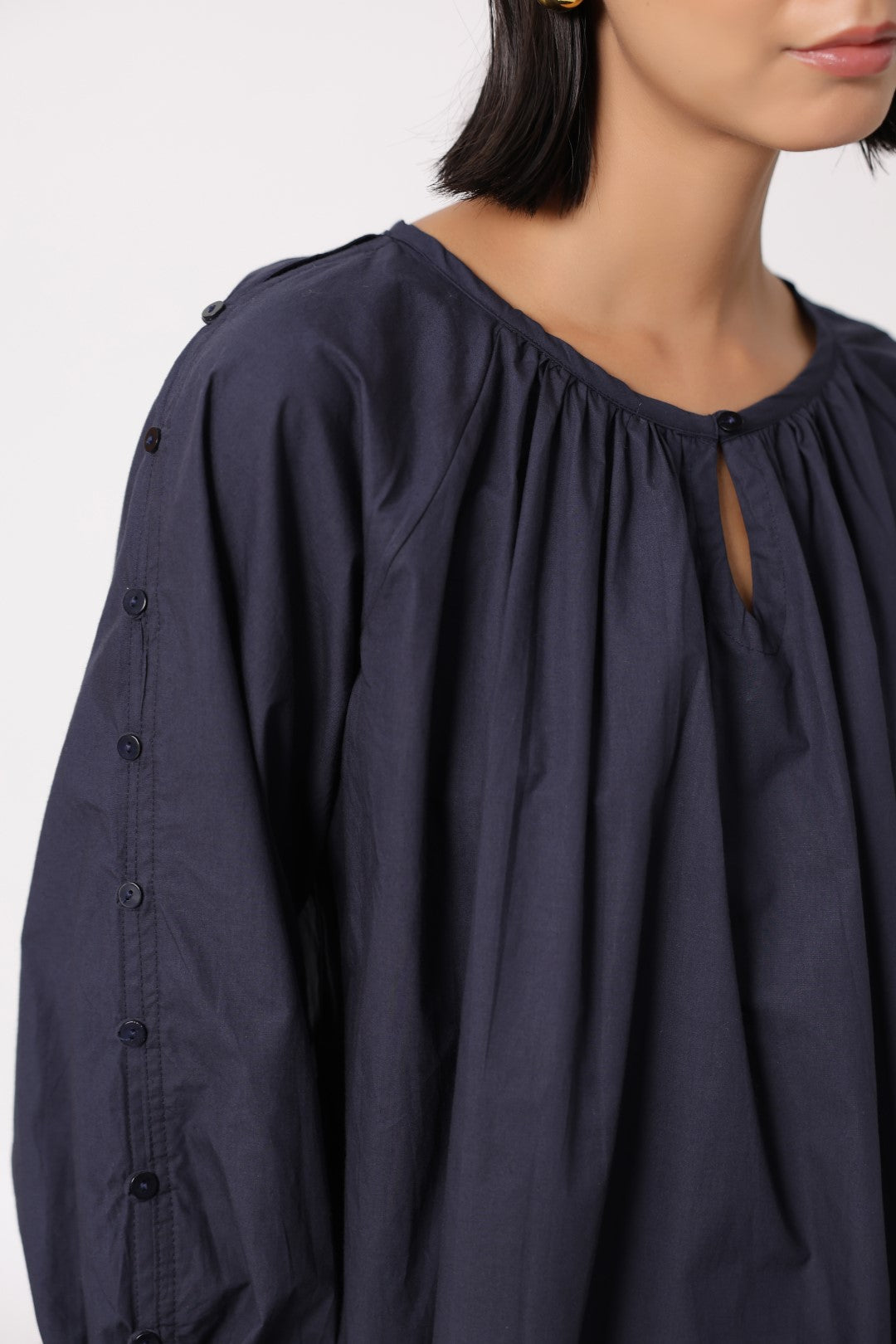 Women’s Navy Cotton Poplin Top