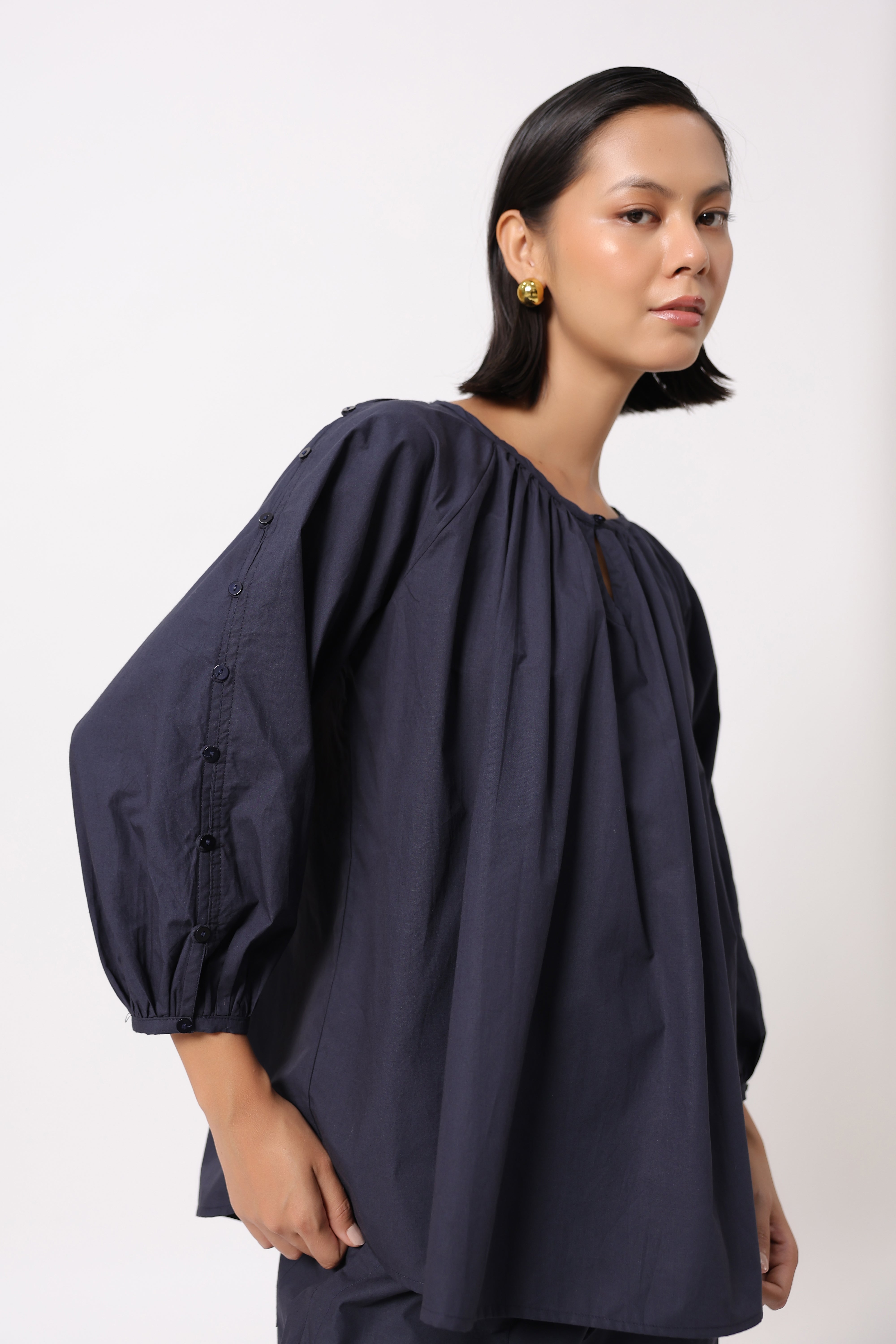 Women’s Navy Cotton Poplin Co-Ord Set