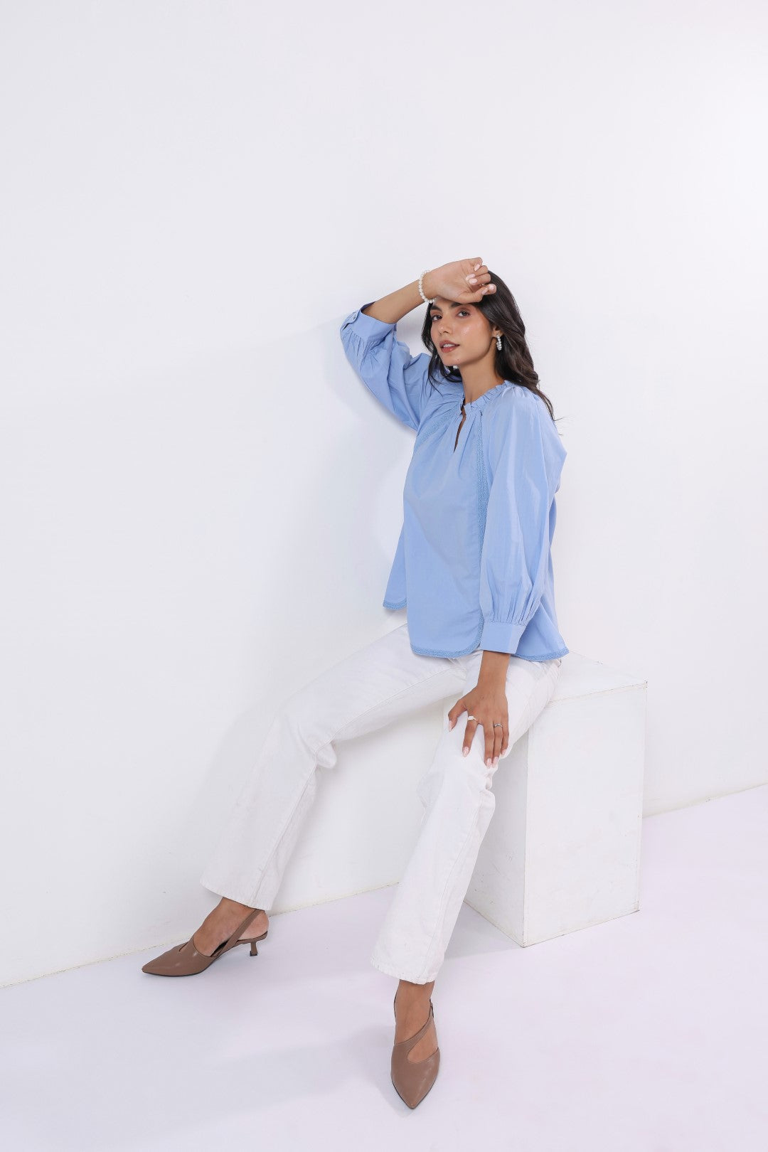 Women's blue cotton tops