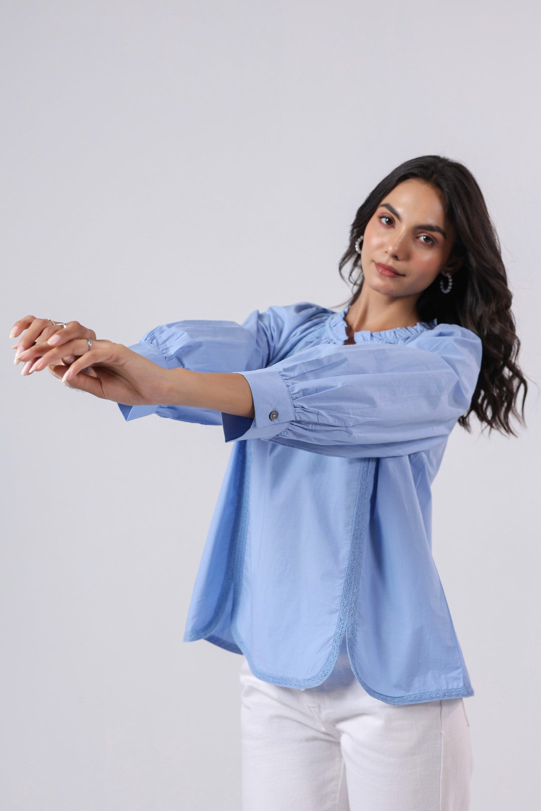 Women's blue cotton tops