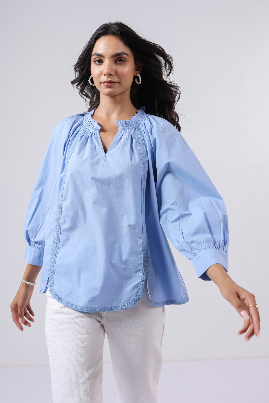 Women's blue cotton tops