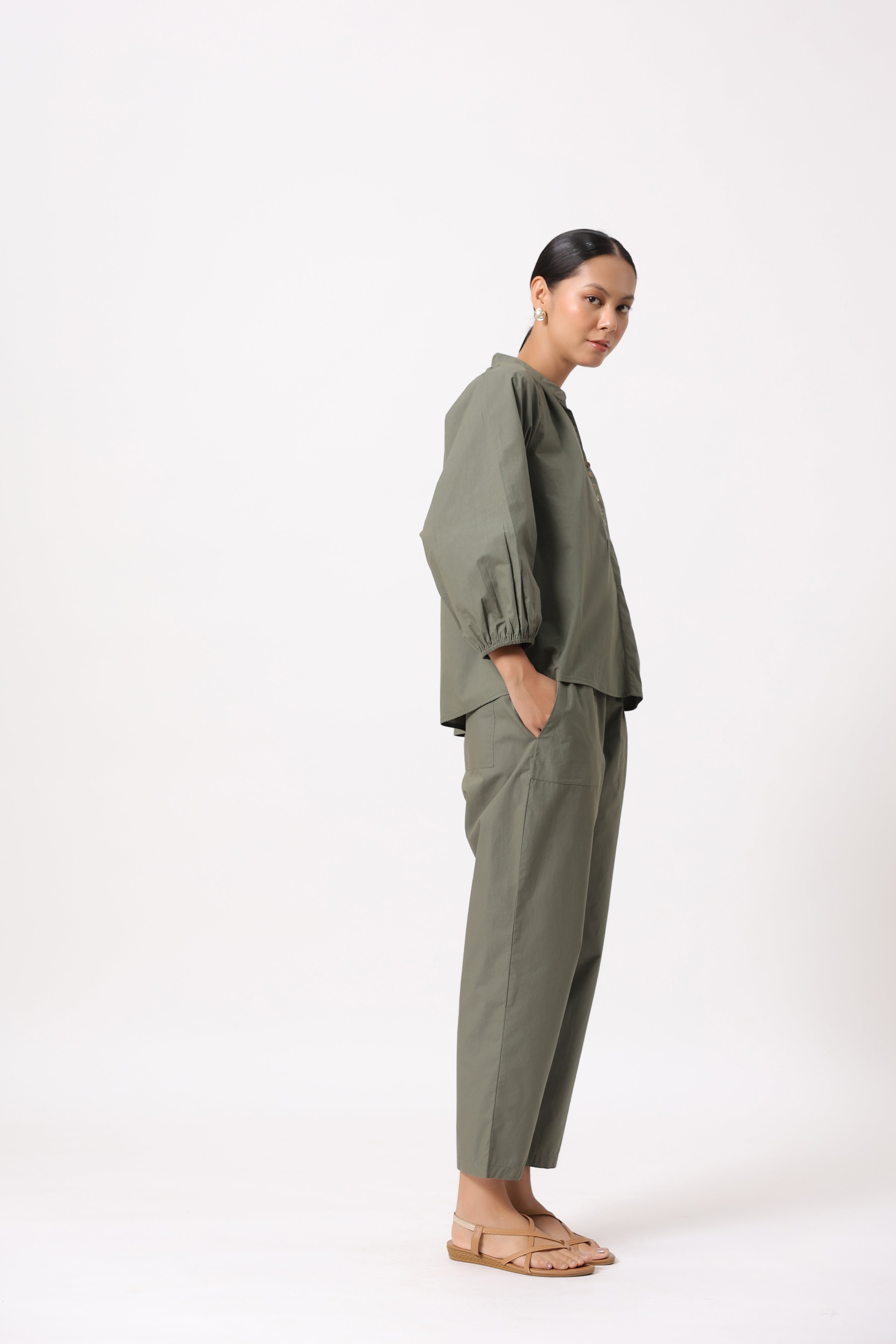 Women’s Olive Green Cotton Poplin Co-Ord Set