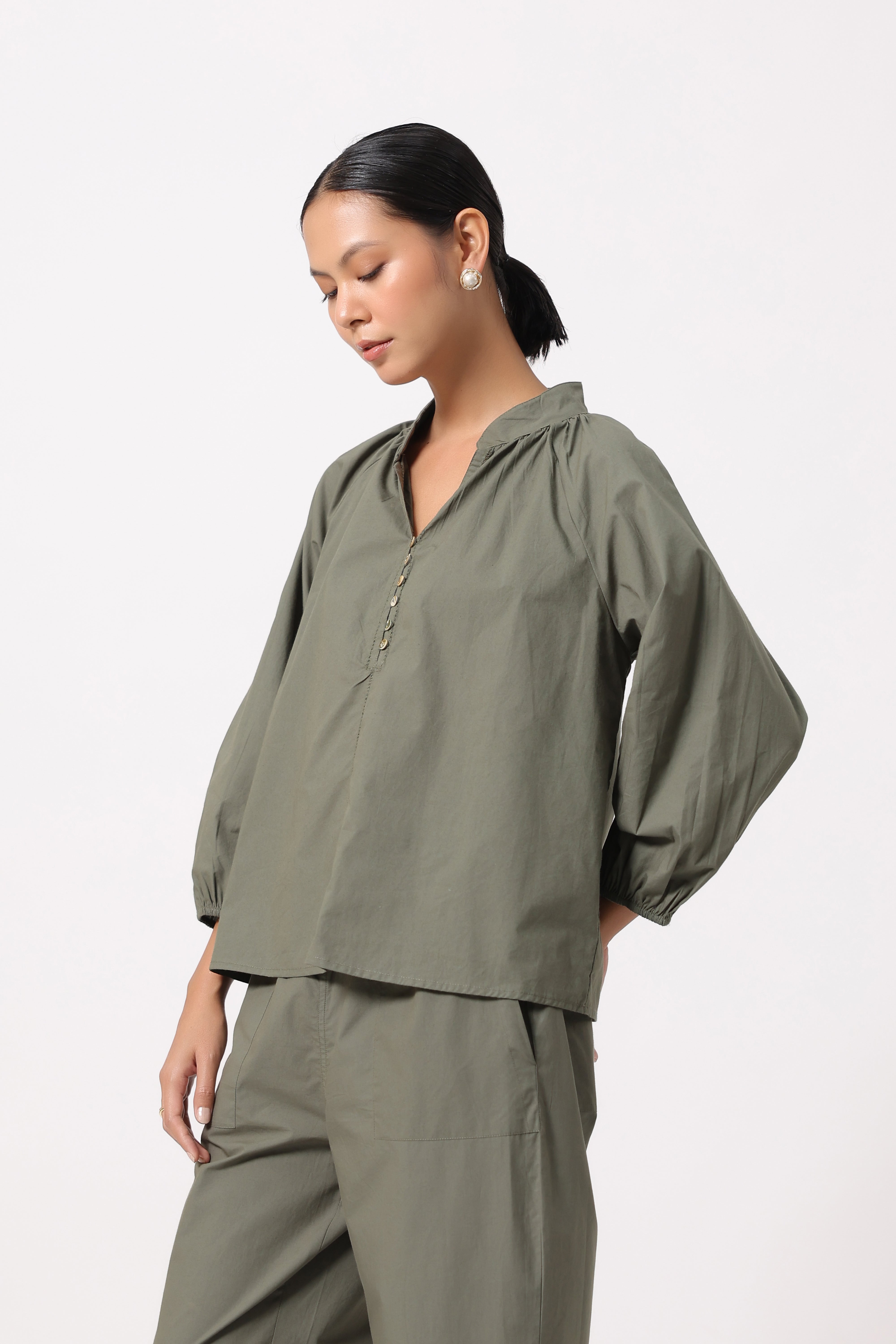 Women’s Olive Green Cotton Poplin Co-Ord Set