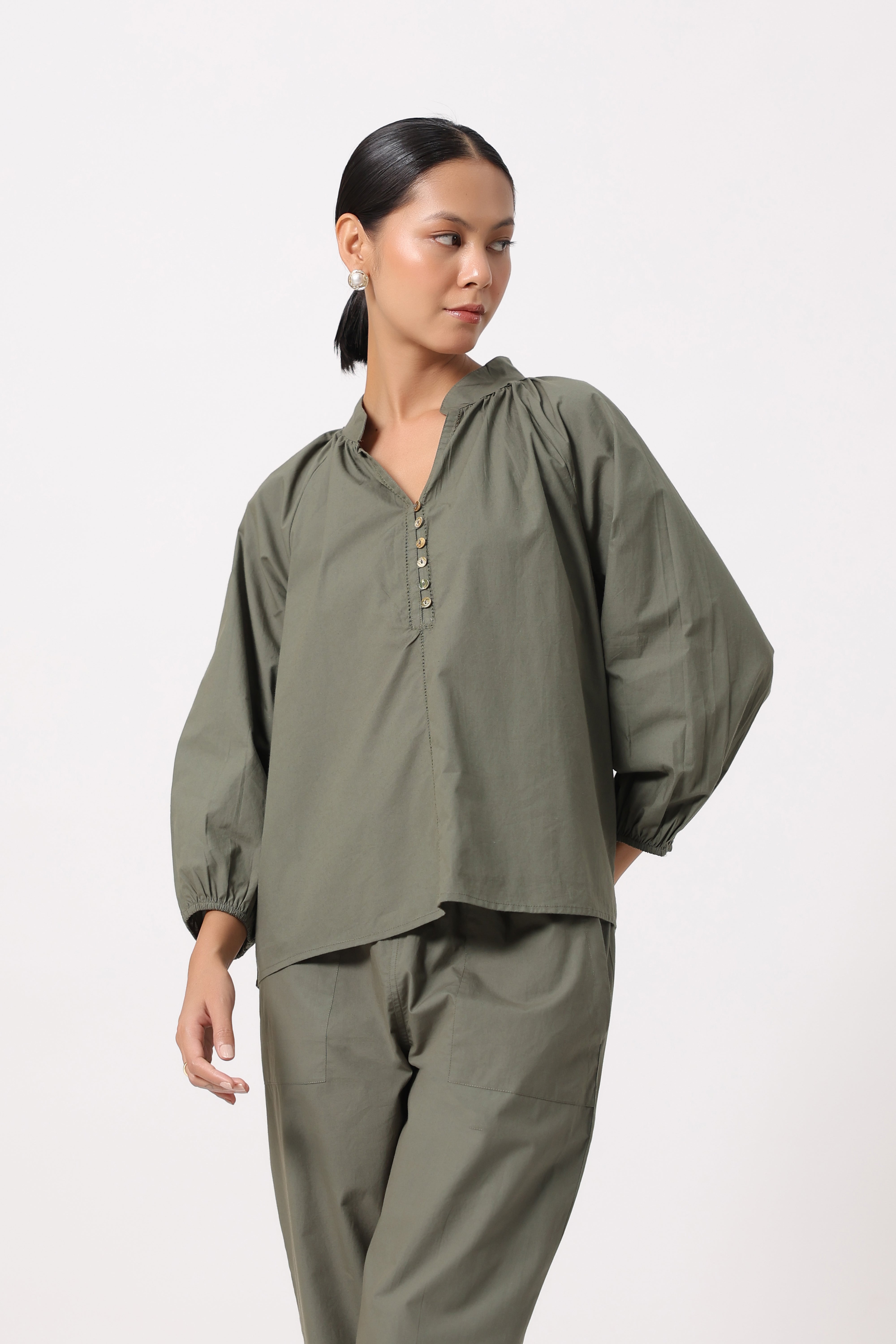Women’s Olive Green Cotton Poplin Co-Ord Set