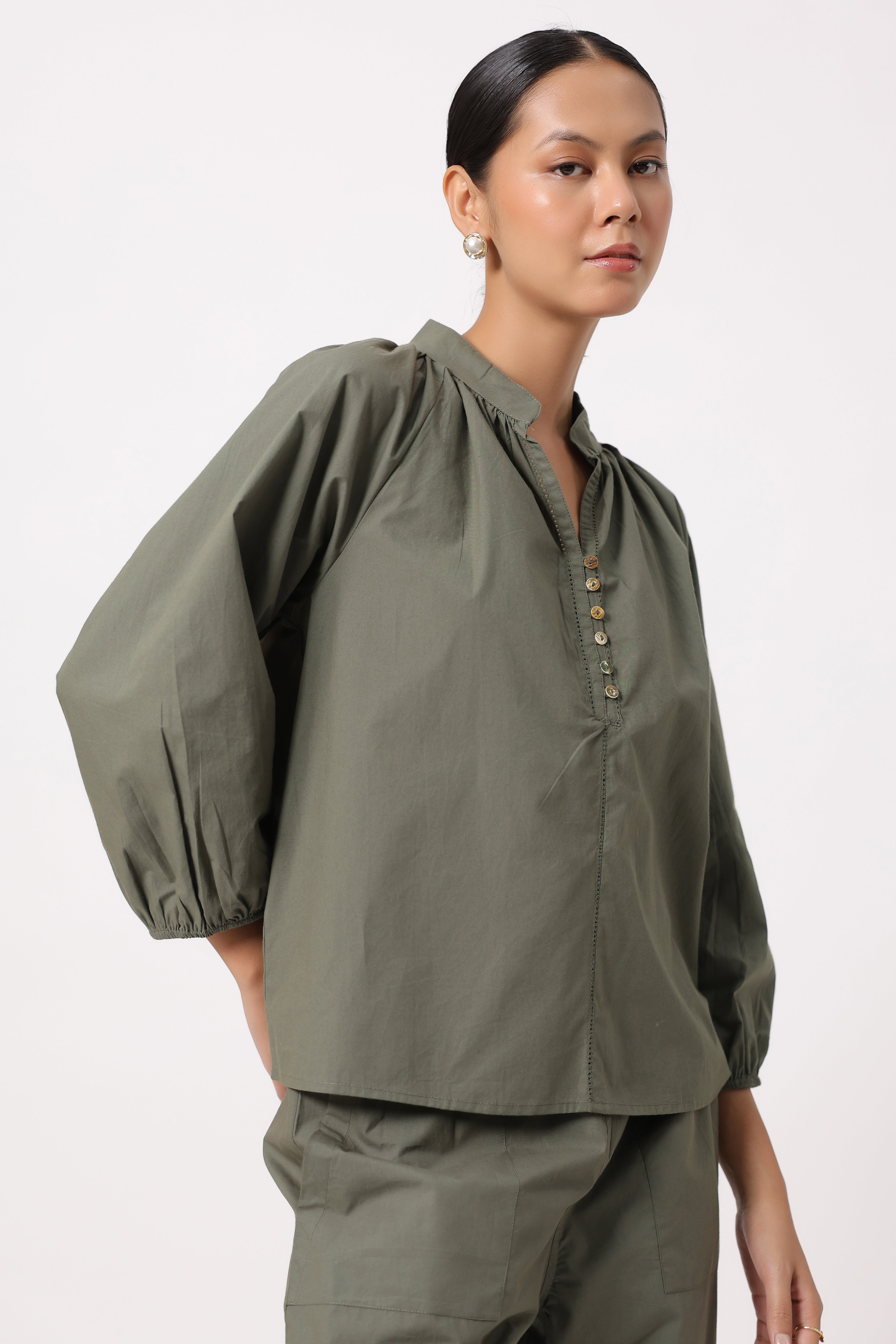Women’s Olive Green Cotton Poplin Co-Ord Set