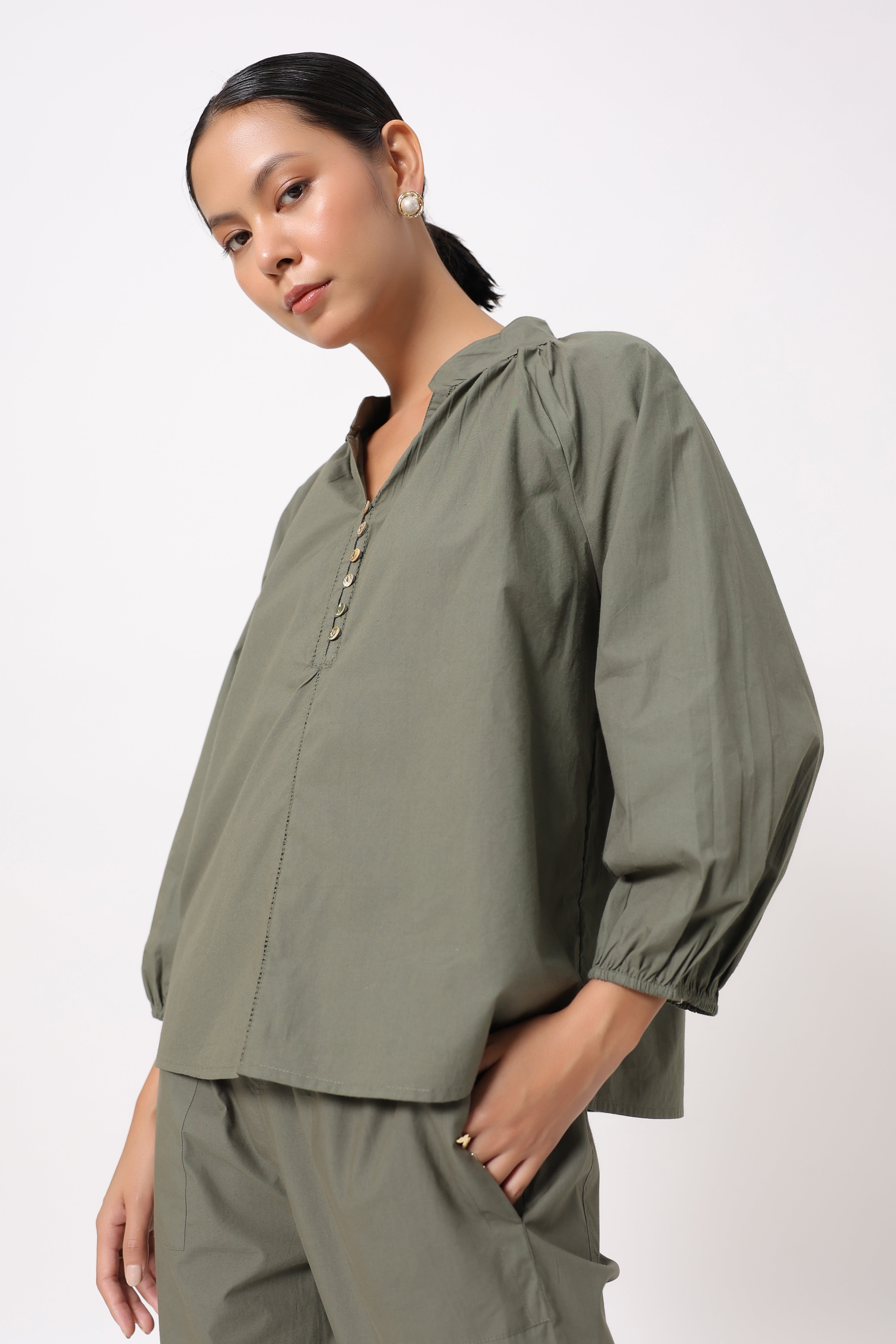 Women’s Olive Green Cotton Poplin Co-Ord Set