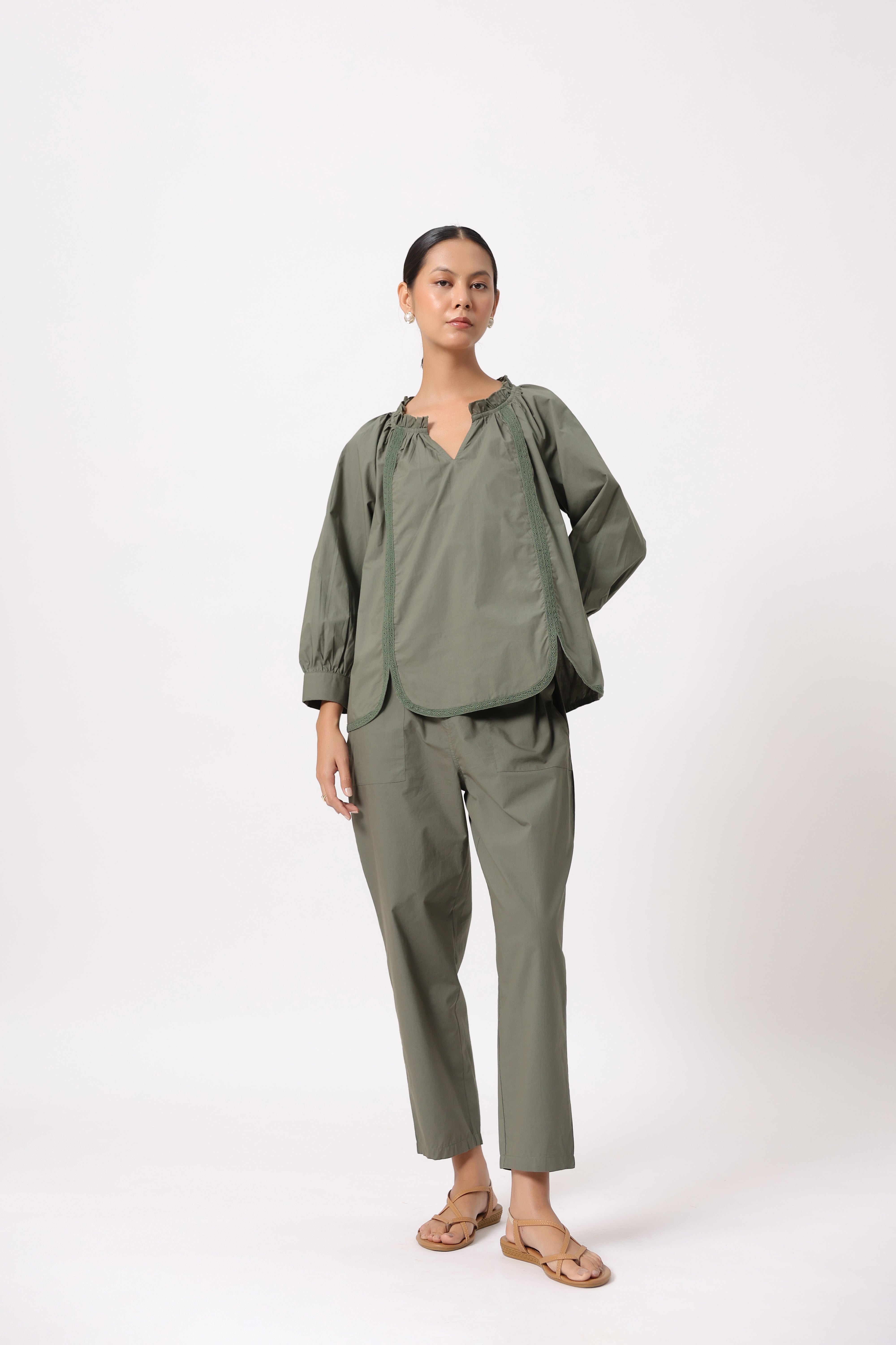 Women’s Olive Green Cotton Poplin Co-Ord Set