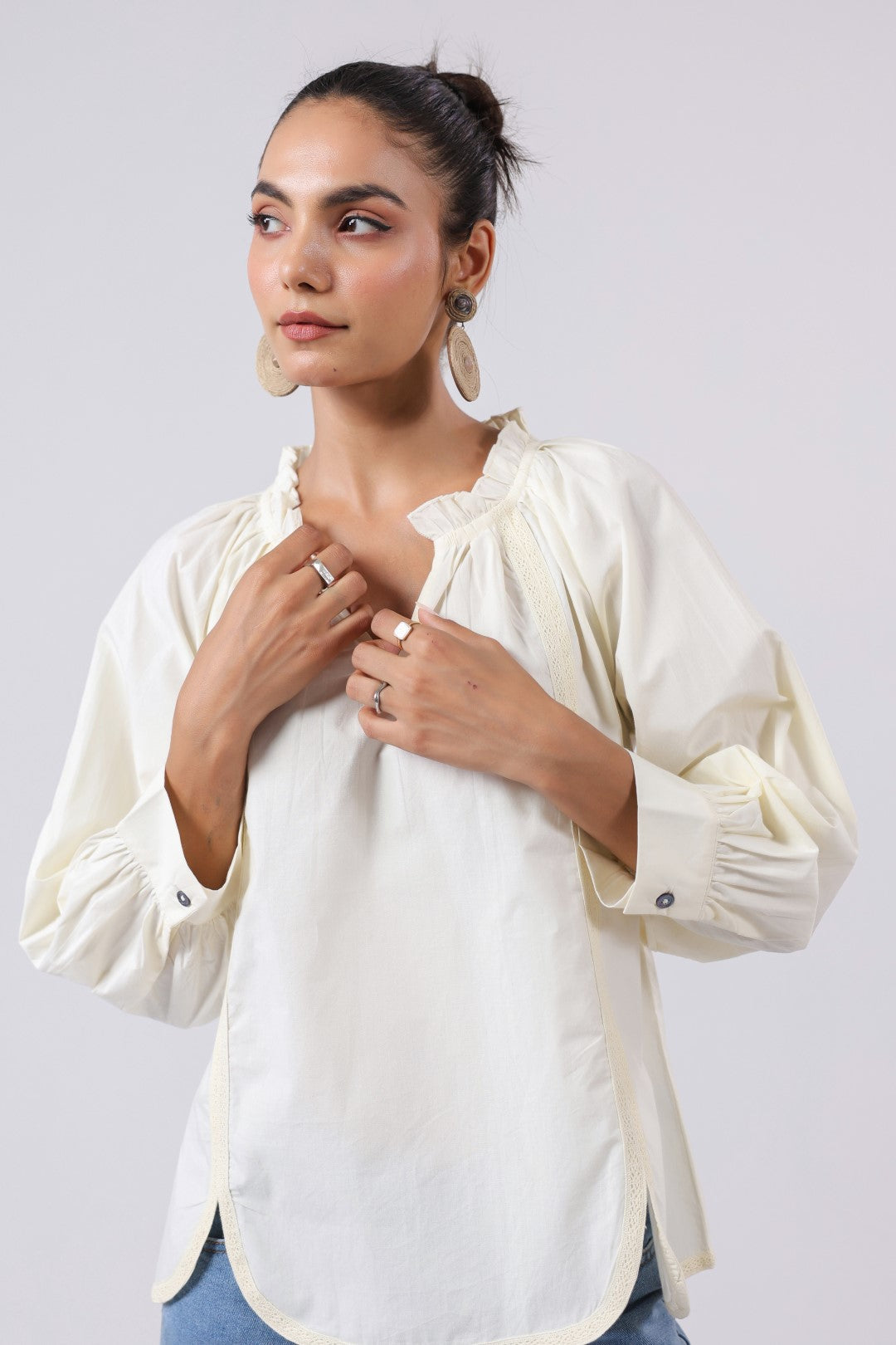 Women's off-white cotton tops