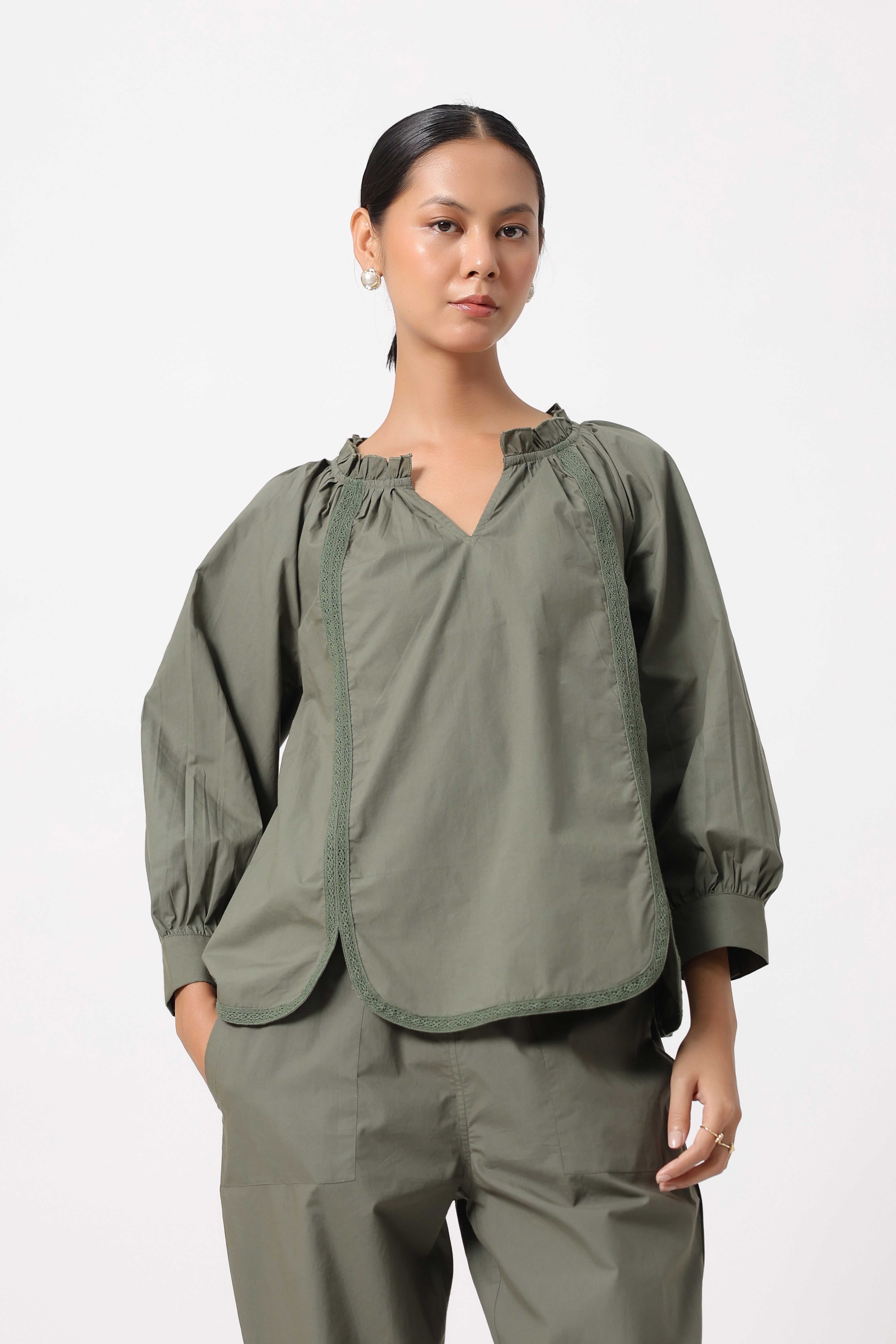 Women’s Olive Green Cotton Poplin Co-Ord Set