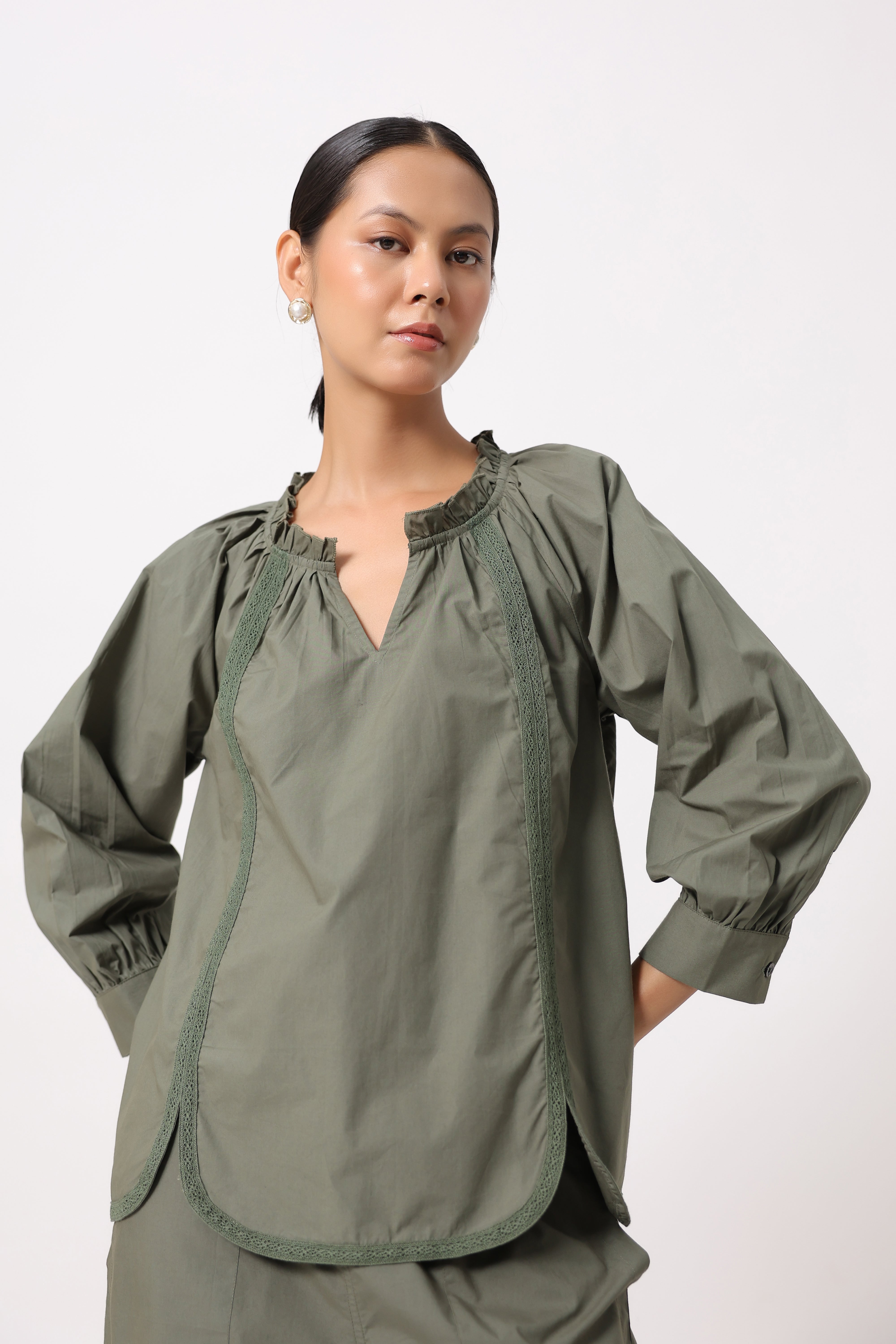 Women’s Olive Green Cotton Poplin Co-Ord Set