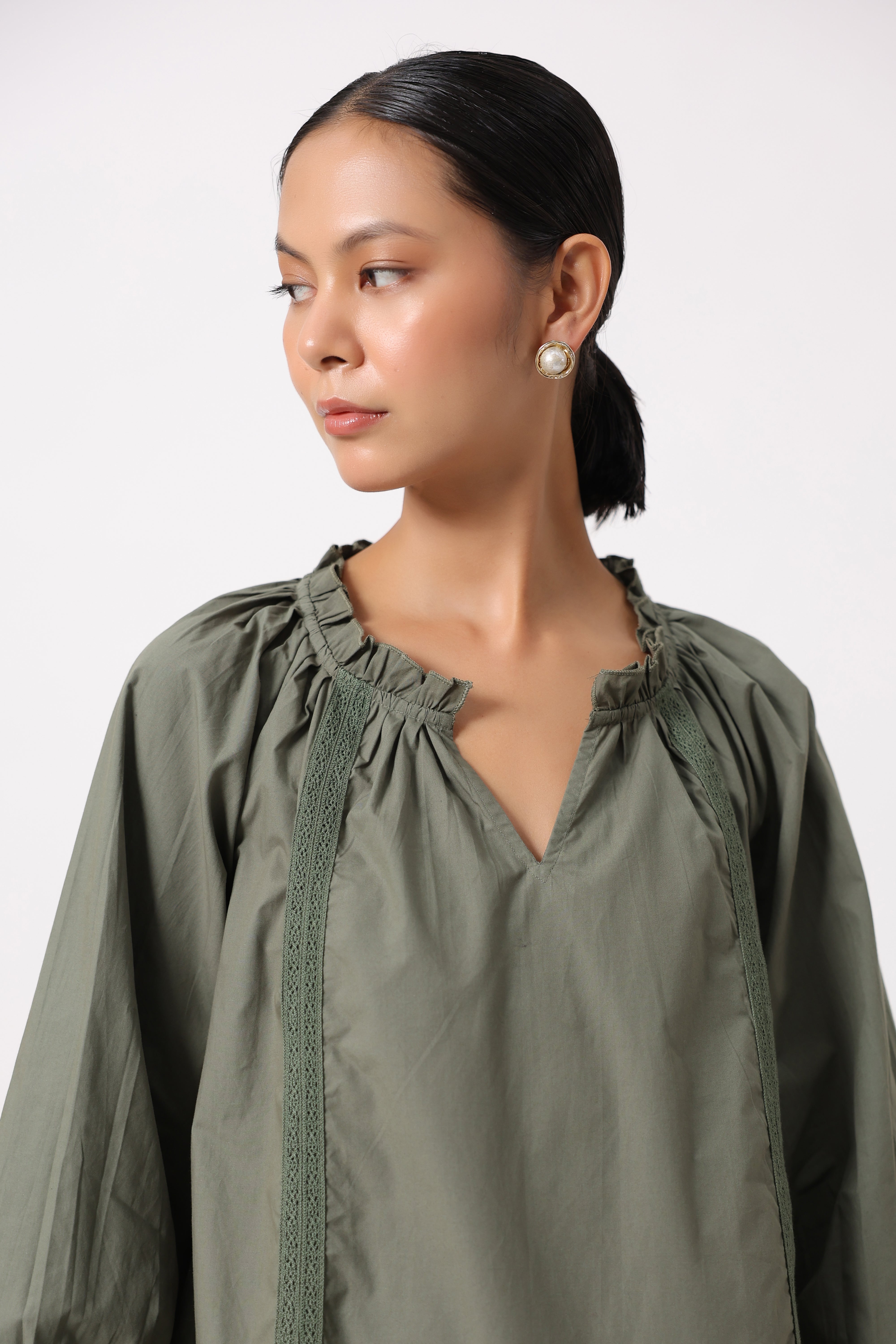 Women’s Olive Green Cotton Poplin Top