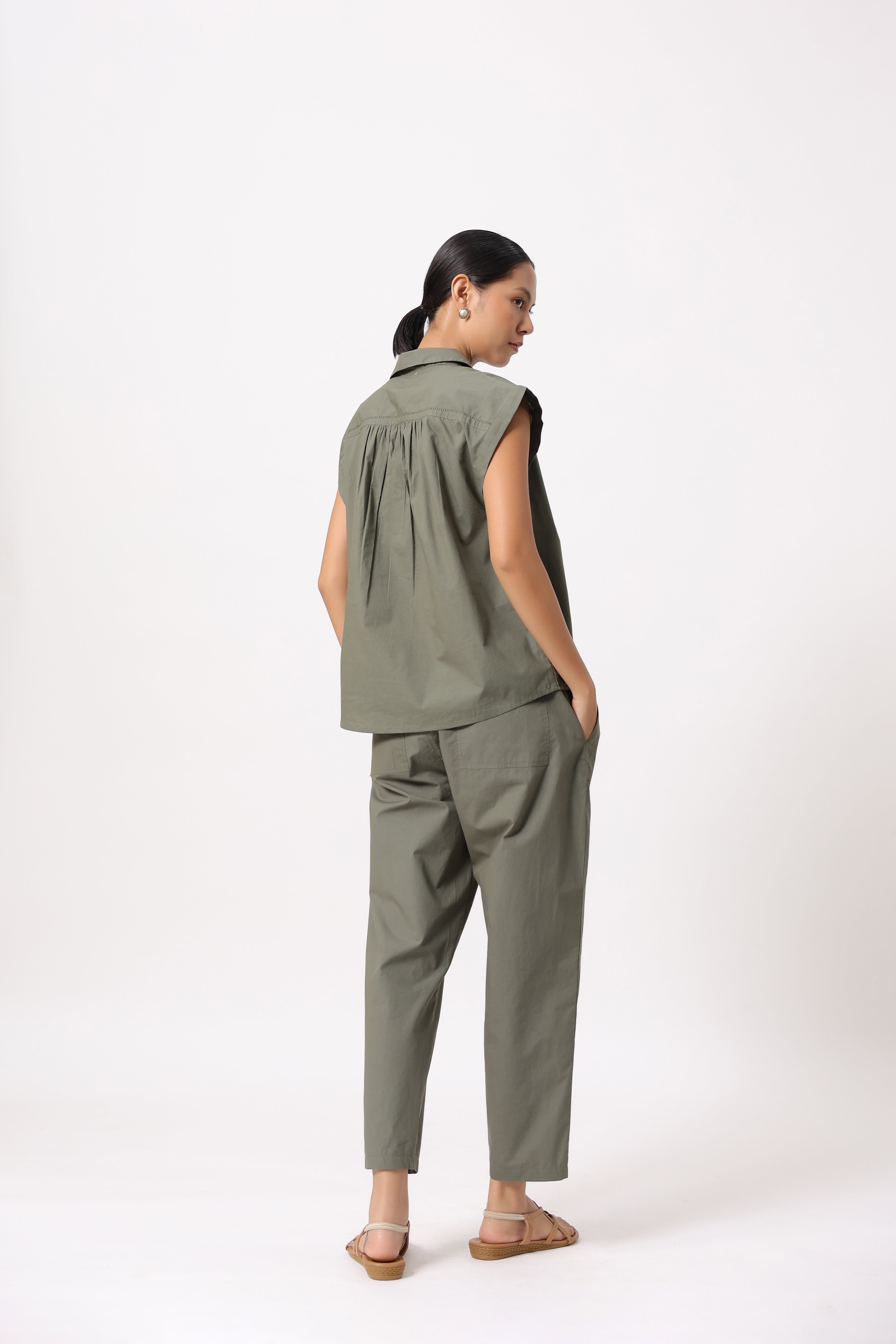 Women’s Olive Green Cotton Top with Olive Green Pants Co-Ord Set