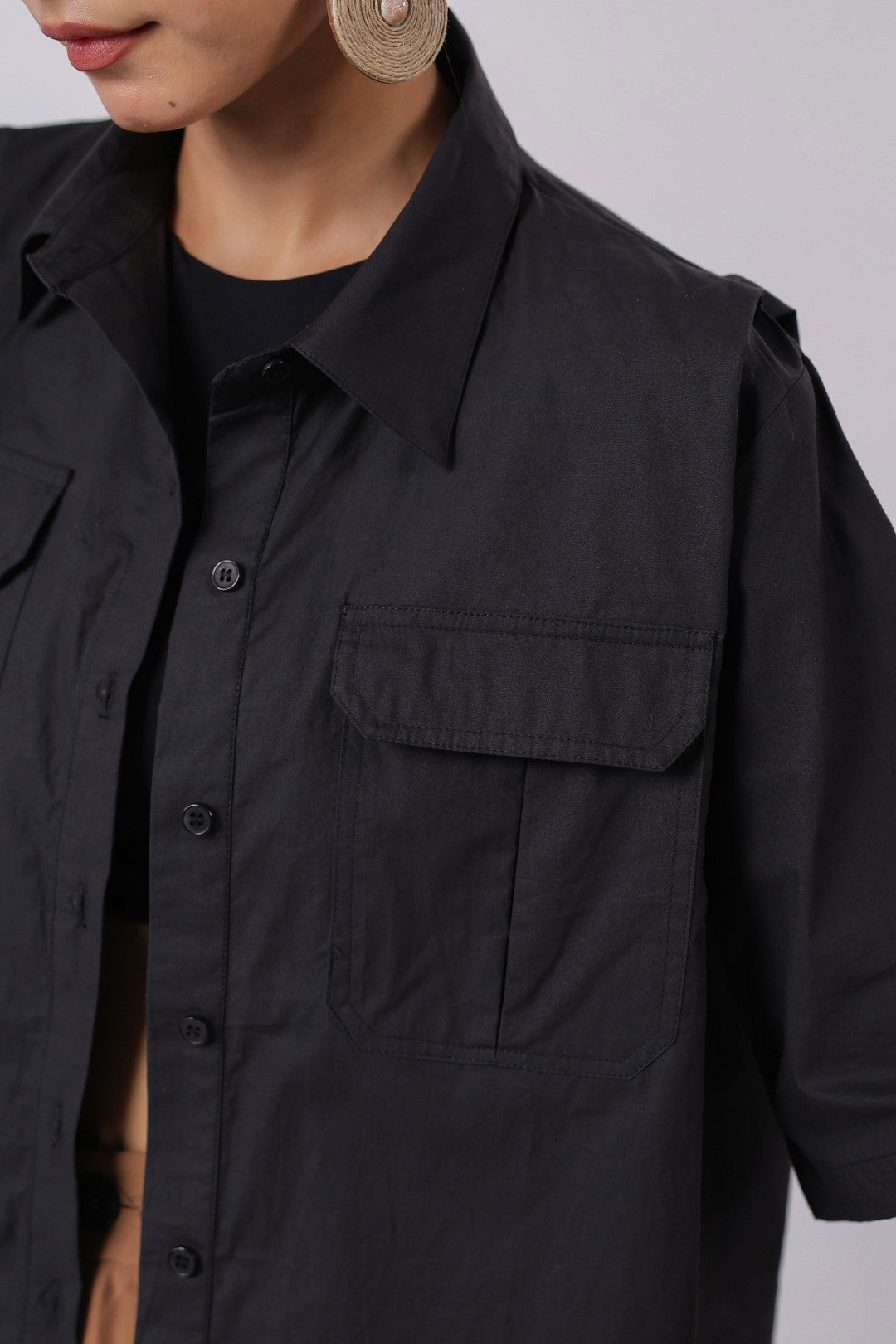 Women’s Black Cotton Poplin Top