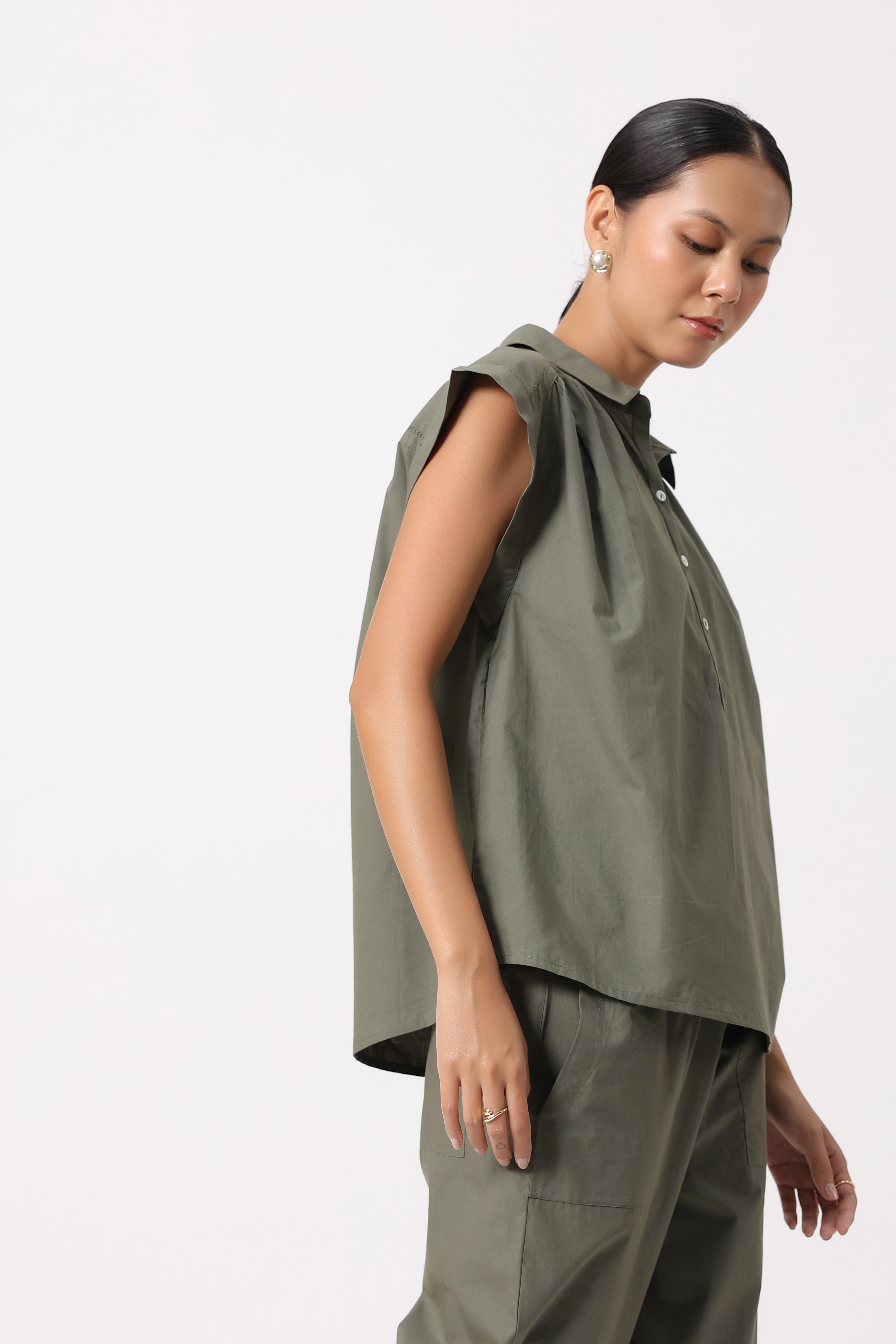 Women’s Olive Green Cotton Top with Olive Green Pants Co-Ord Set