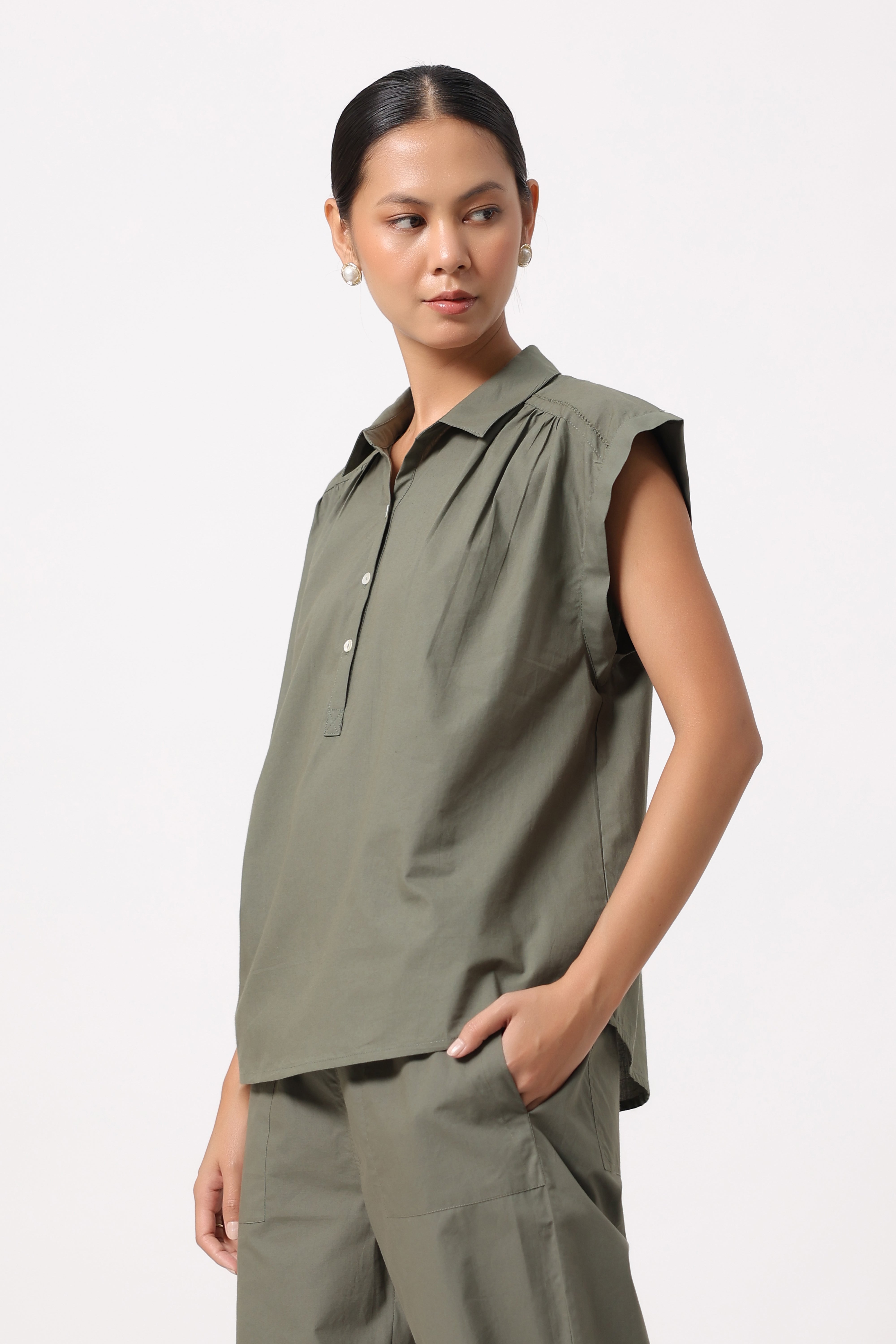 Women’s Olive Green Cotton Top with Olive Green Pants Co-Ord Set