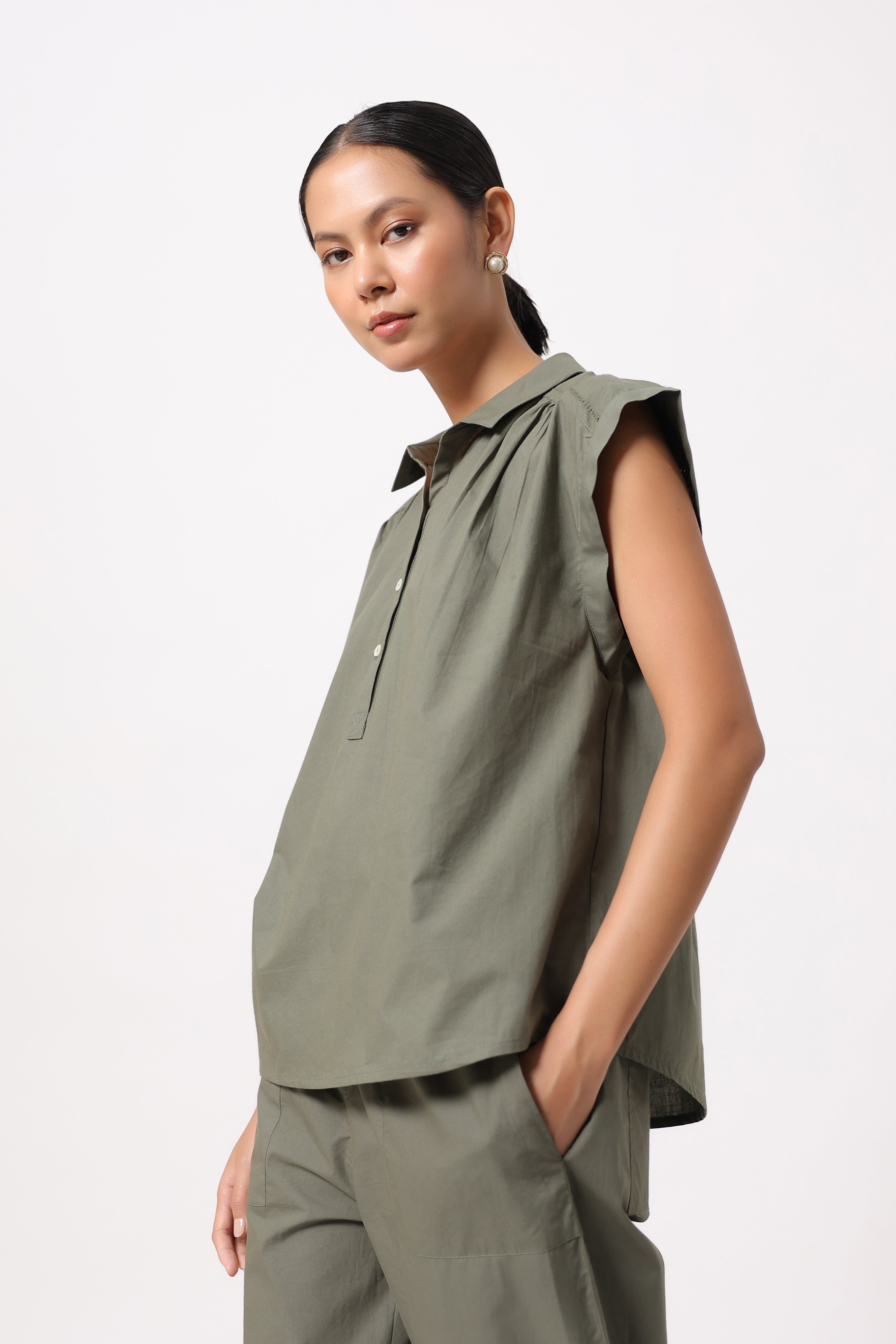 Women’s Olive Green Cotton Top with Olive Green Pants Co-Ord Set