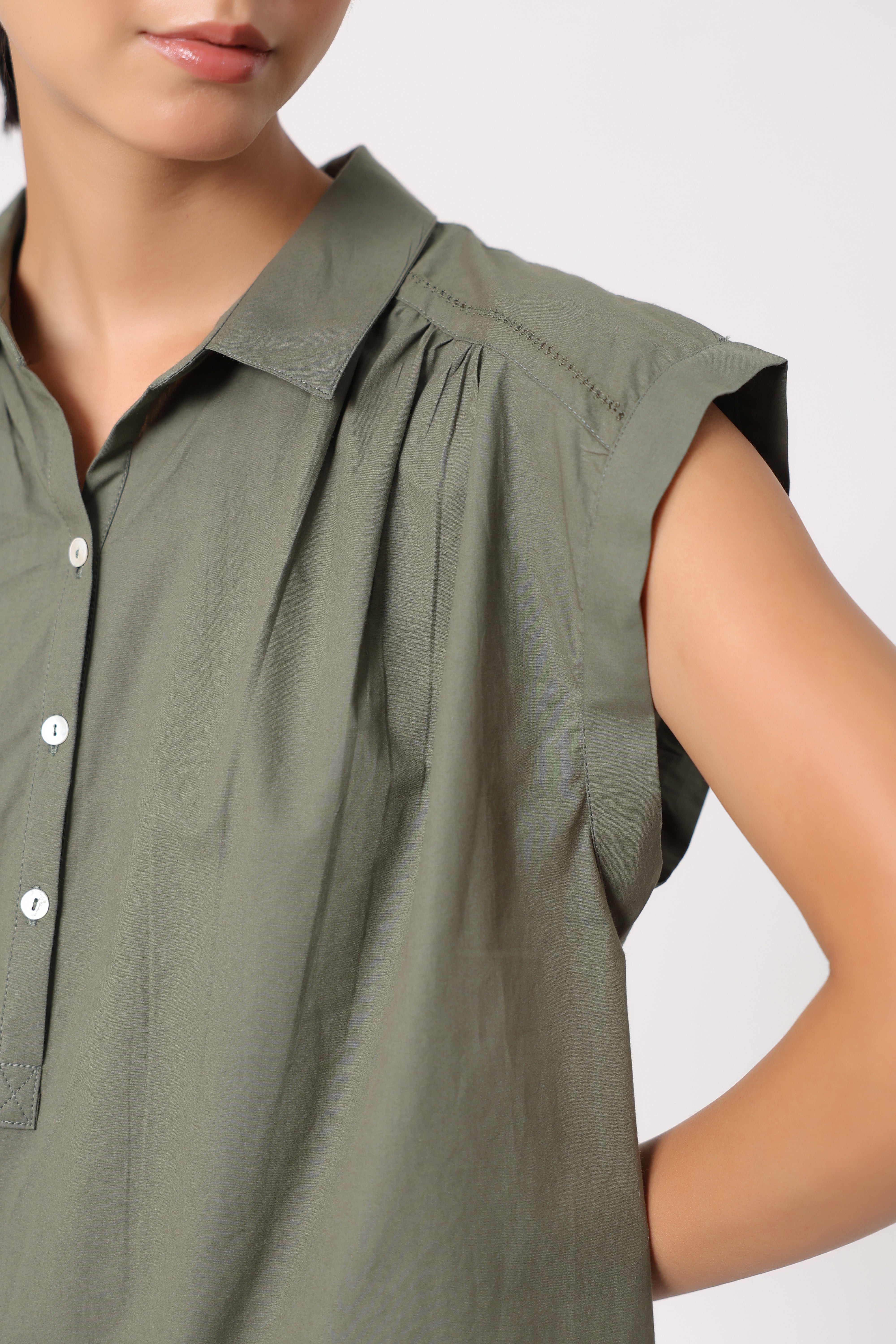 Women’s Olive Green Cotton Top with Olive Green Pants Co-Ord Set