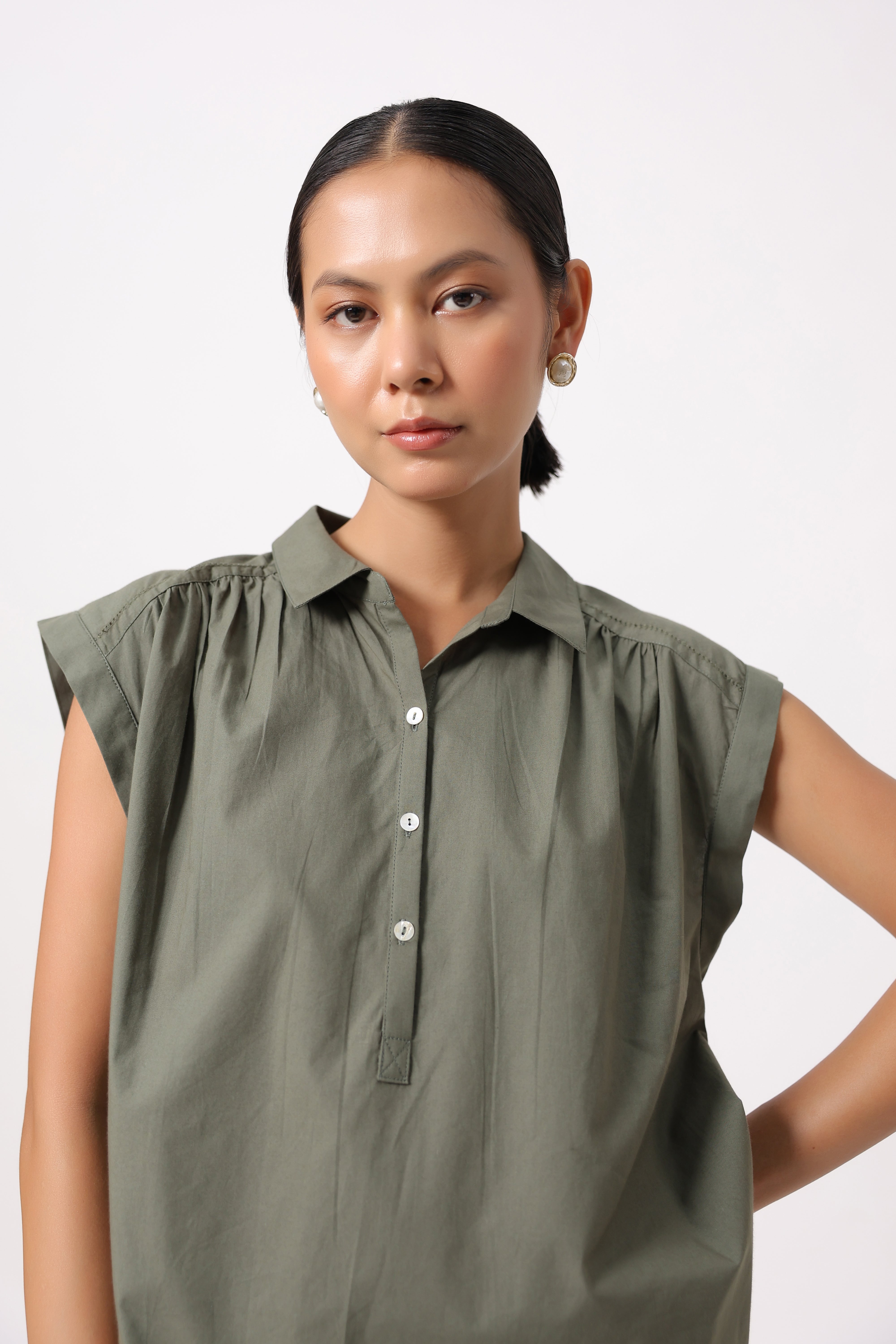 Women’s Olive Green Cotton Top with Olive Green Pants Co-Ord Set