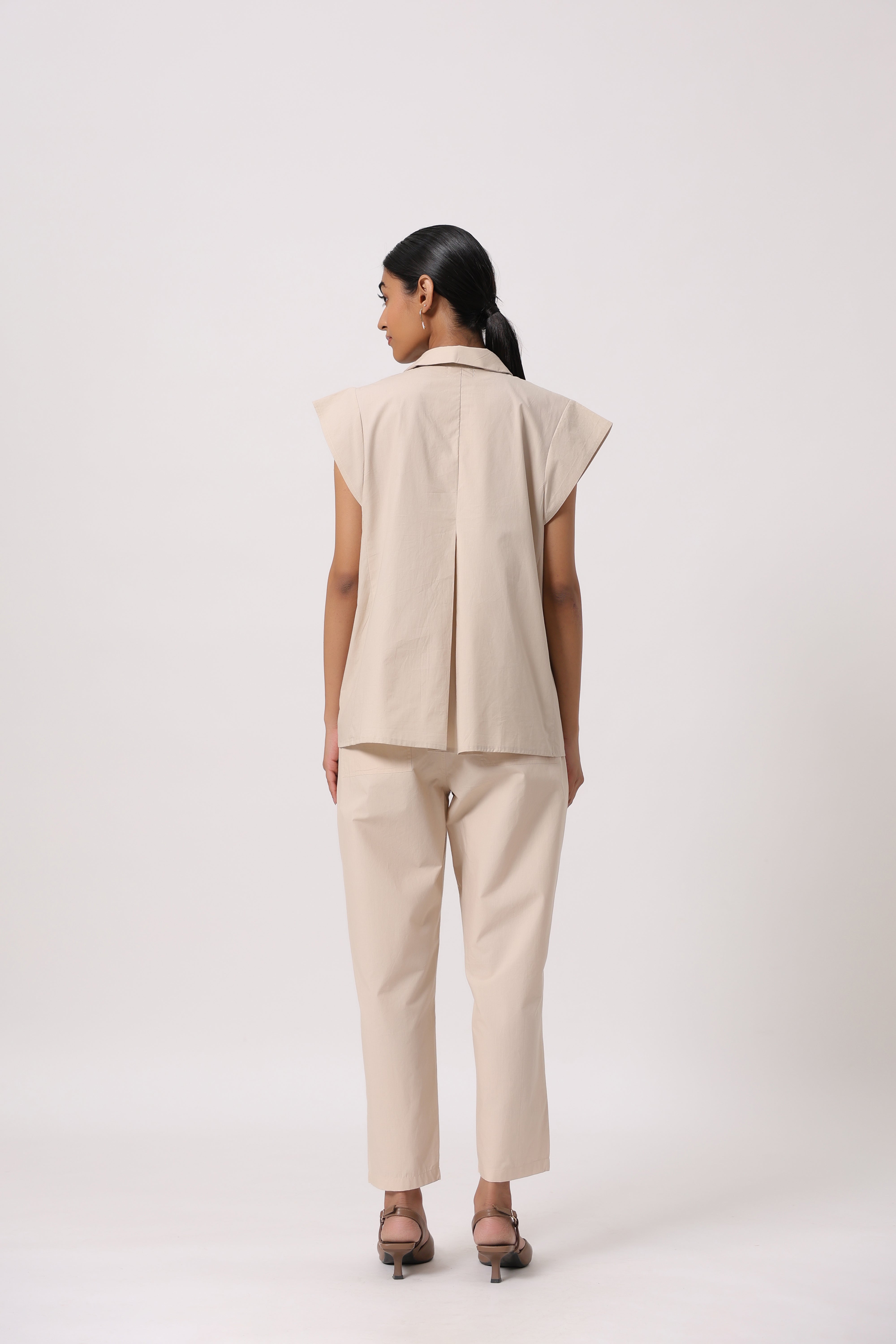 Women’s Beige Cotton Top with Beige Pants Co-Ord Set