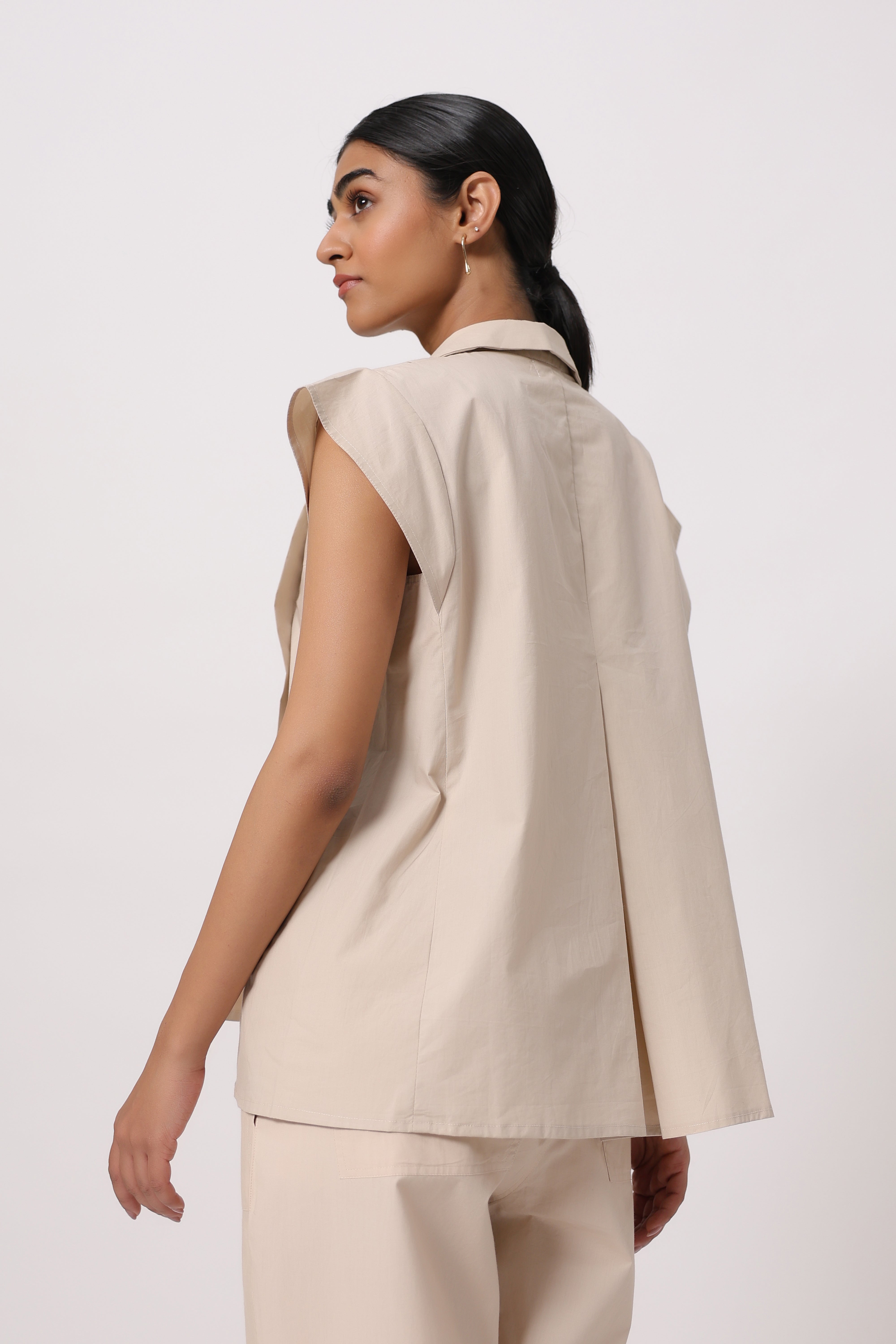 Women’s Beige Cotton Top with Beige Pants Co-Ord Set
