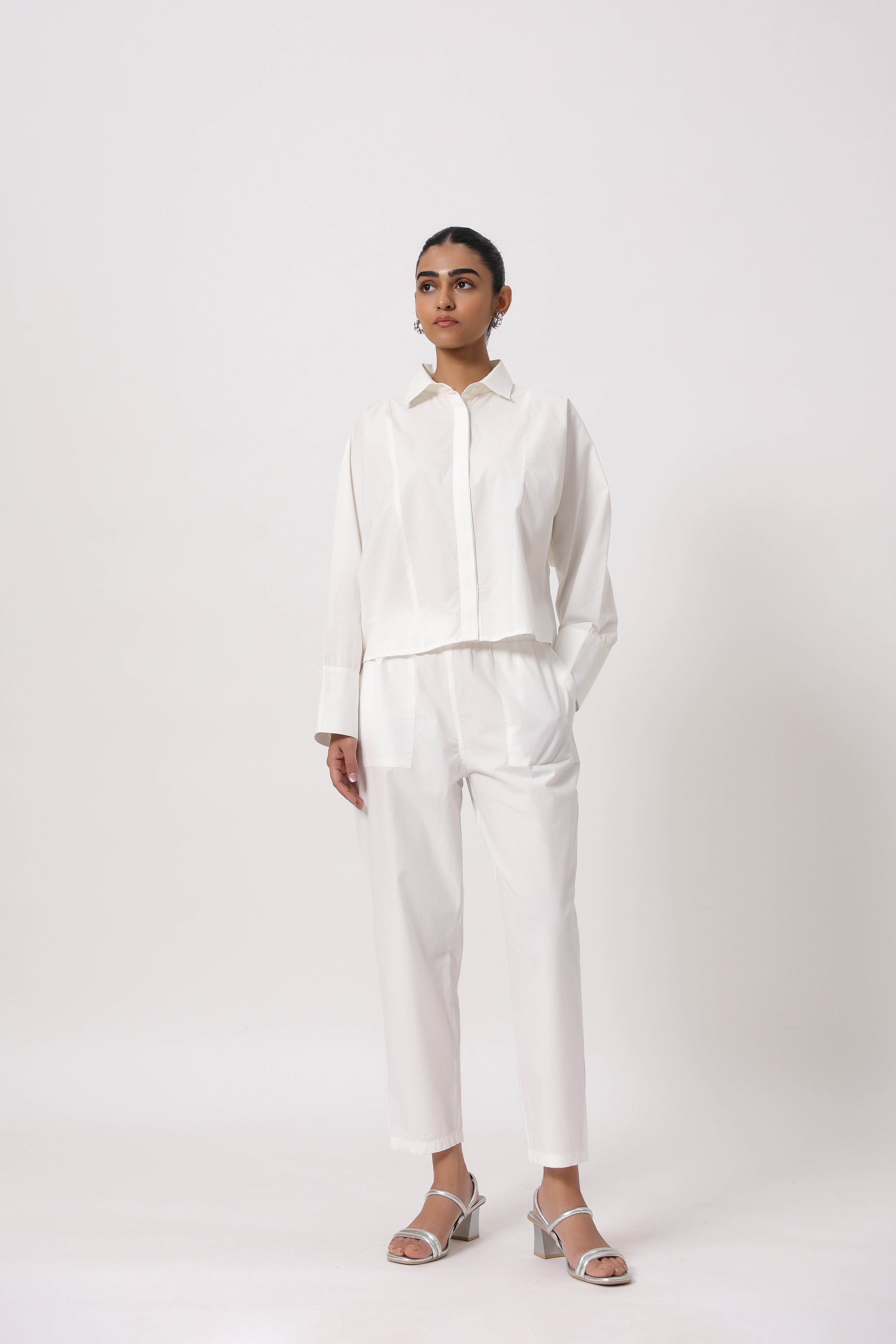 Women’s White Cotton Top with White Pants Co-Ord Set