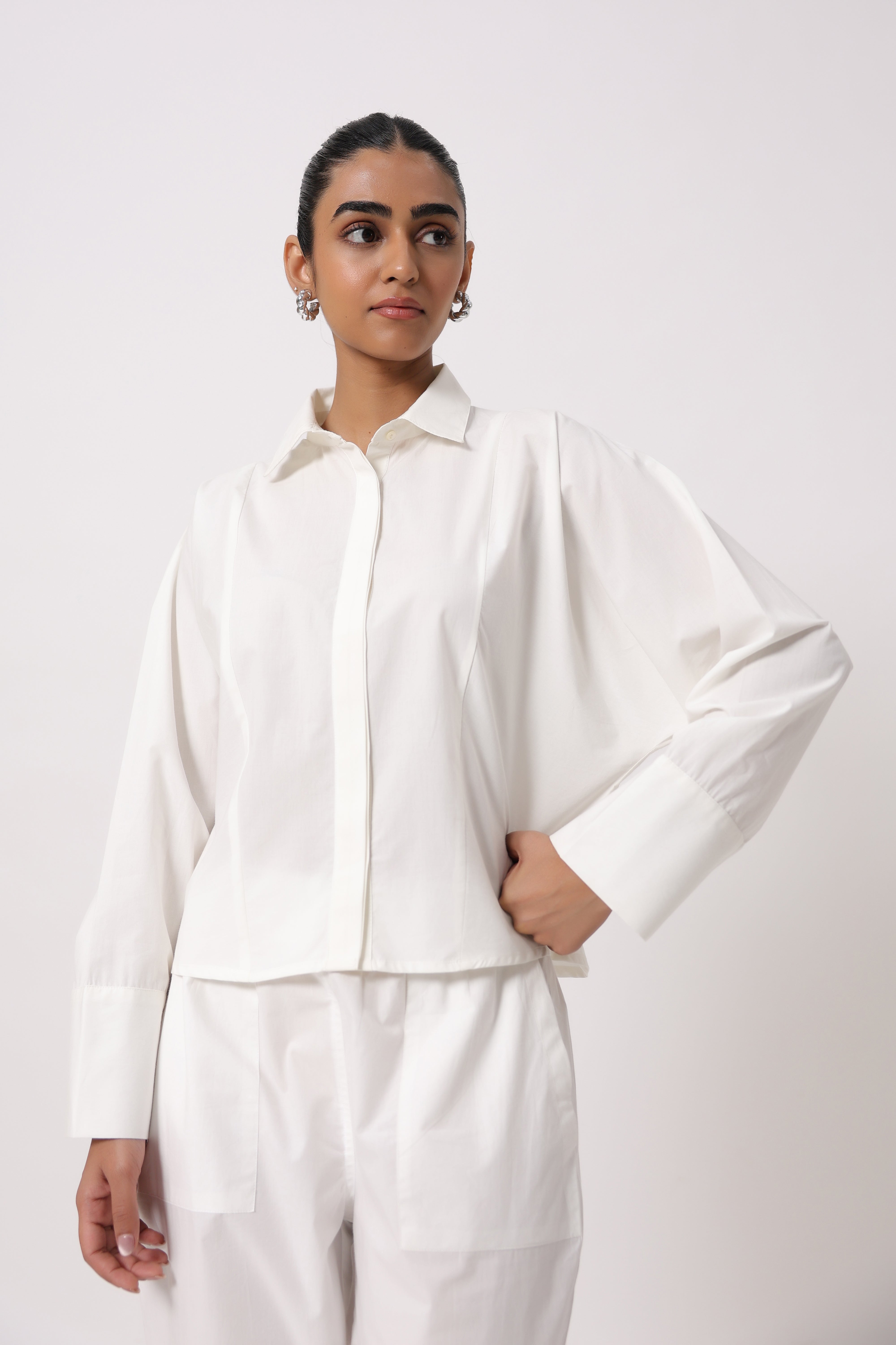 Women’s White Cotton Top with White Pants Co-Ord Set