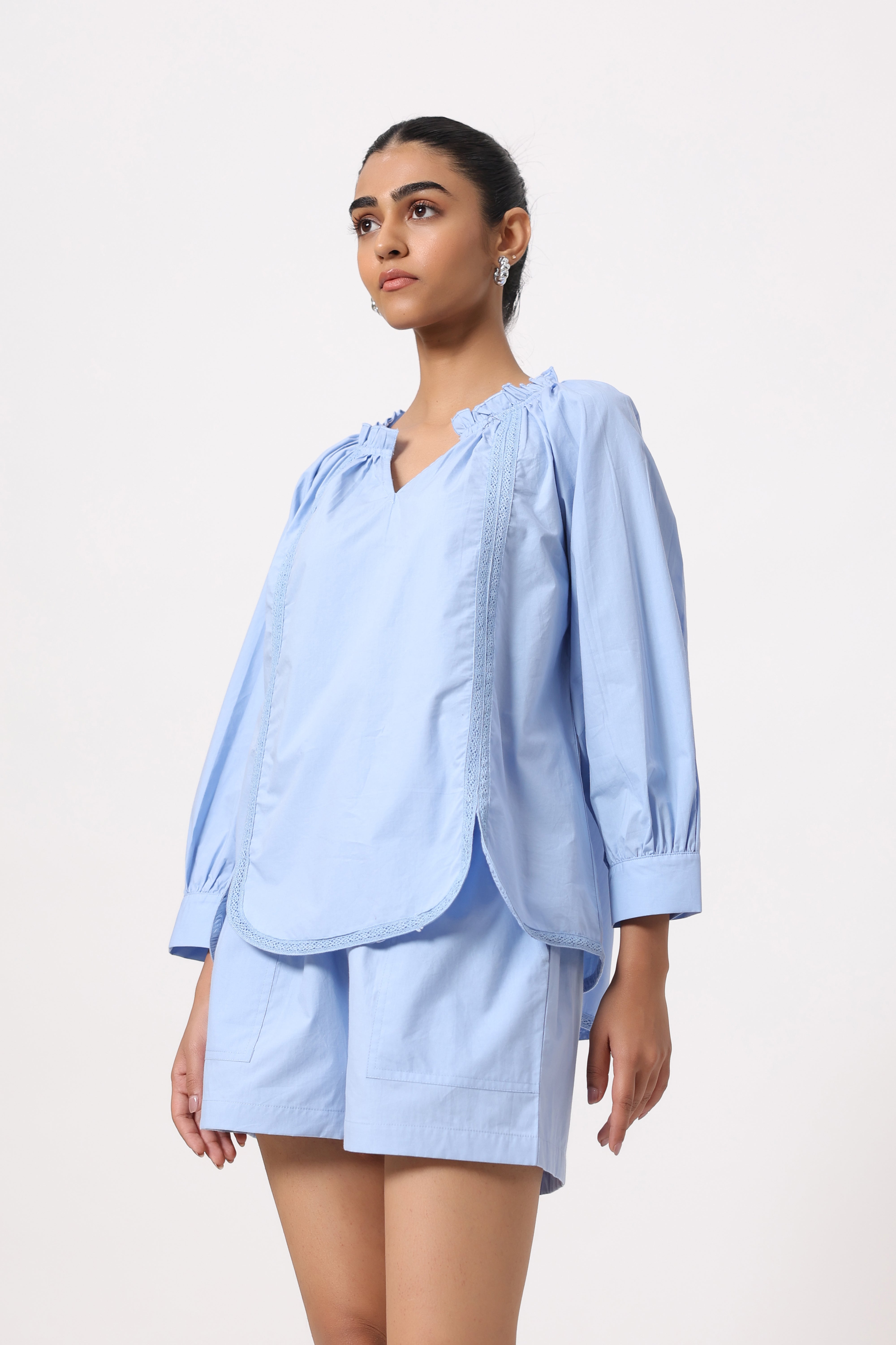 Women’s Blue Cotton Poplin Co-Ord Set