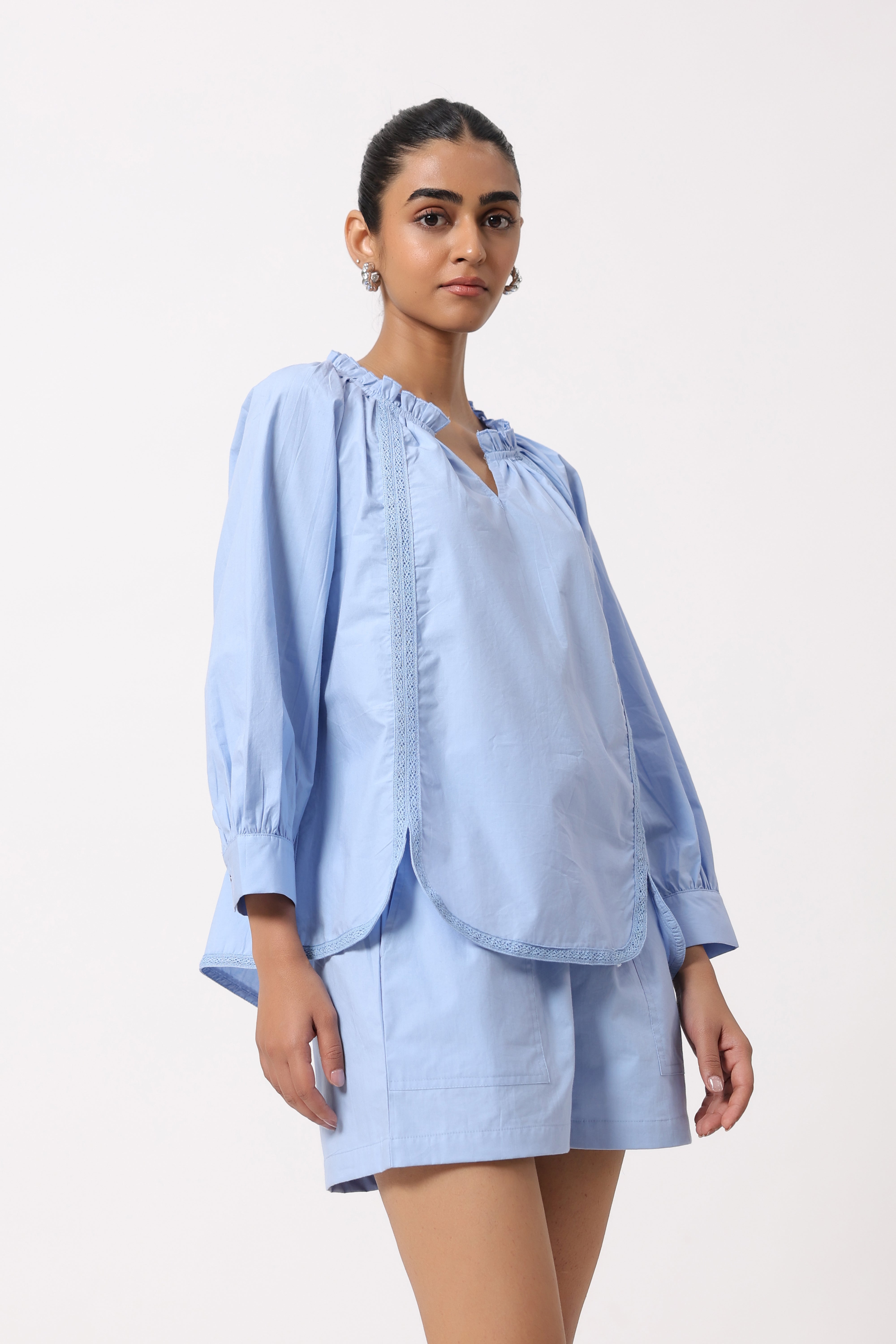 Women’s Blue Cotton Poplin Co-Ord Set