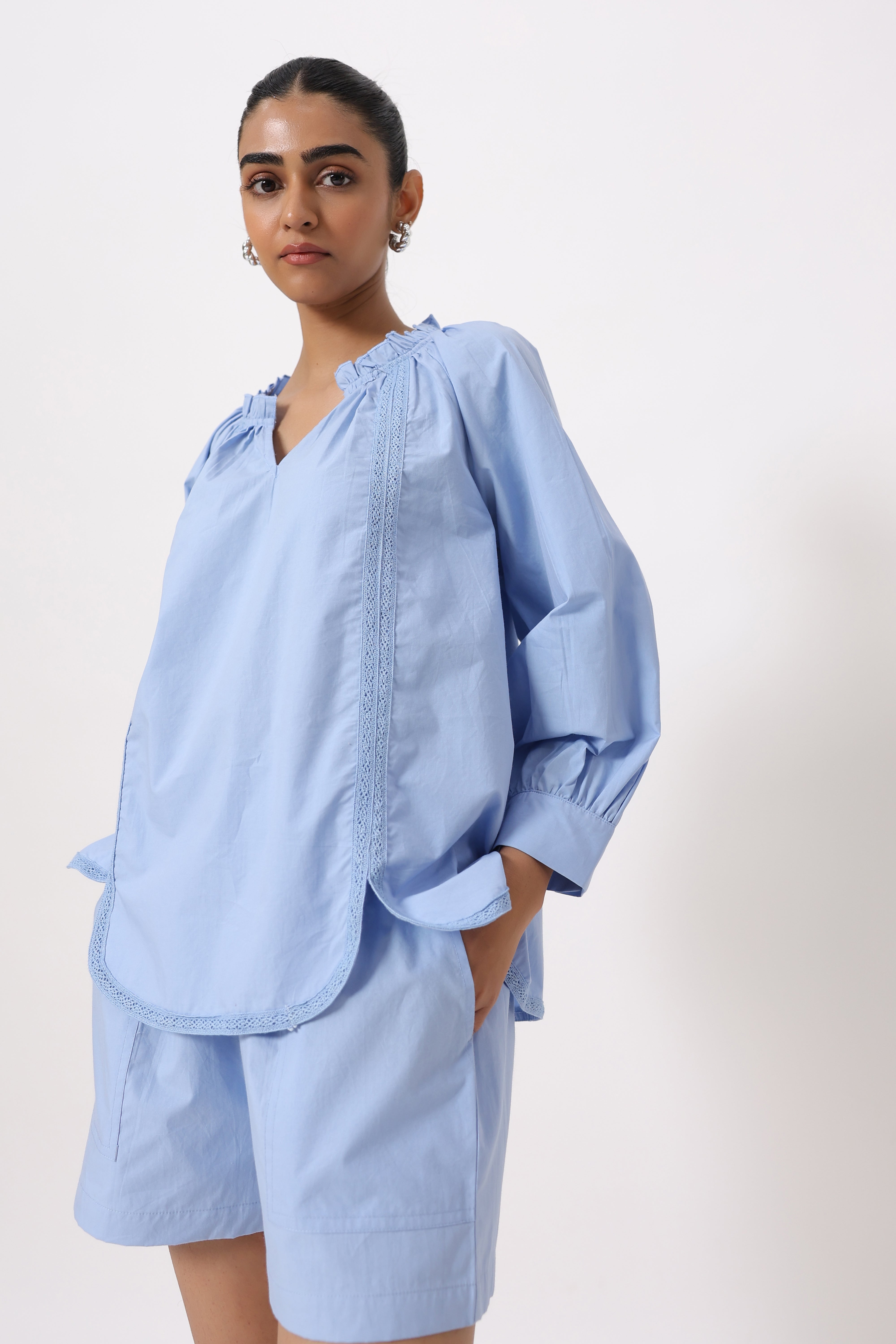 Women’s Blue Cotton Poplin Co-Ord Set