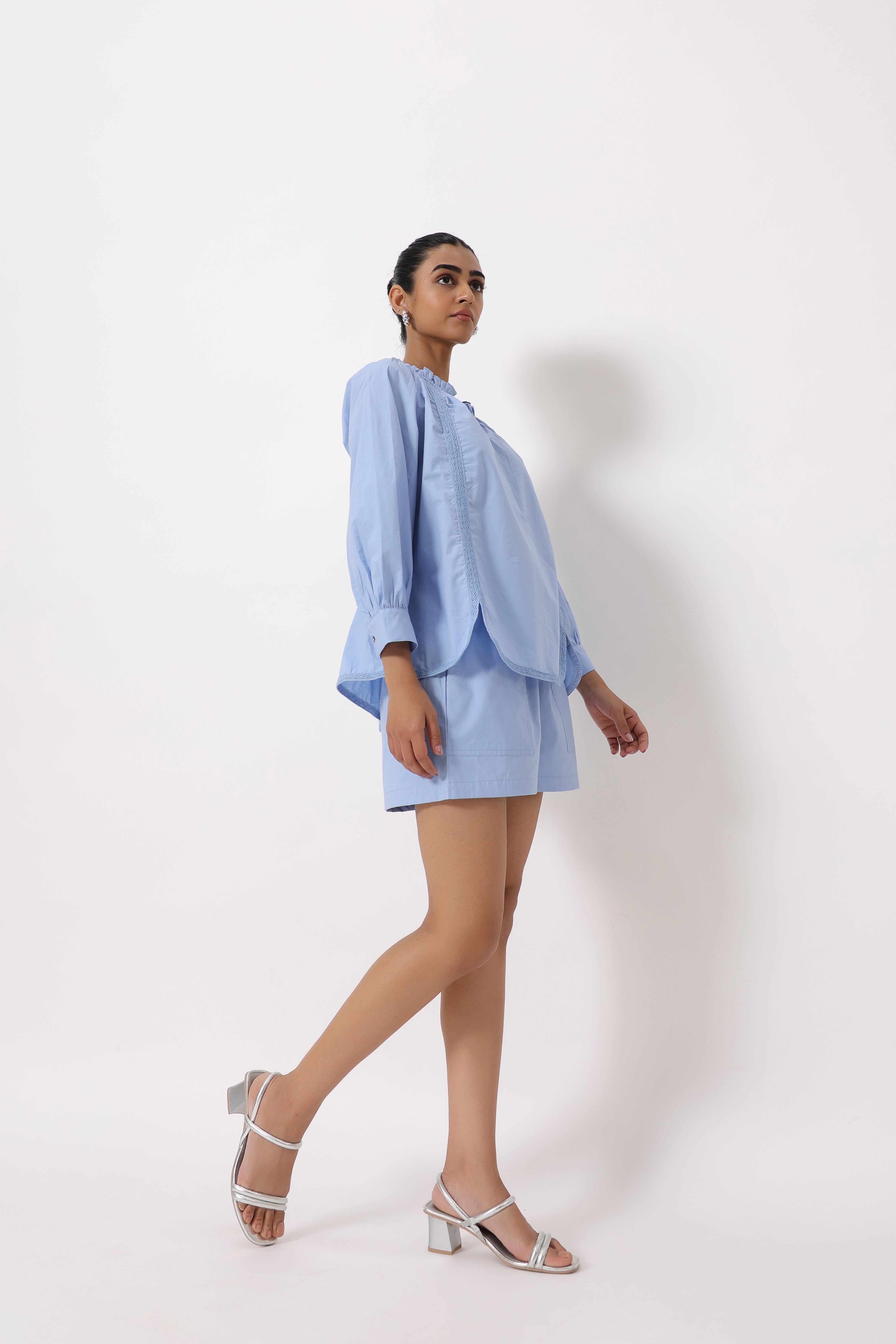 Women’s Blue Cotton Poplin Co-Ord Set