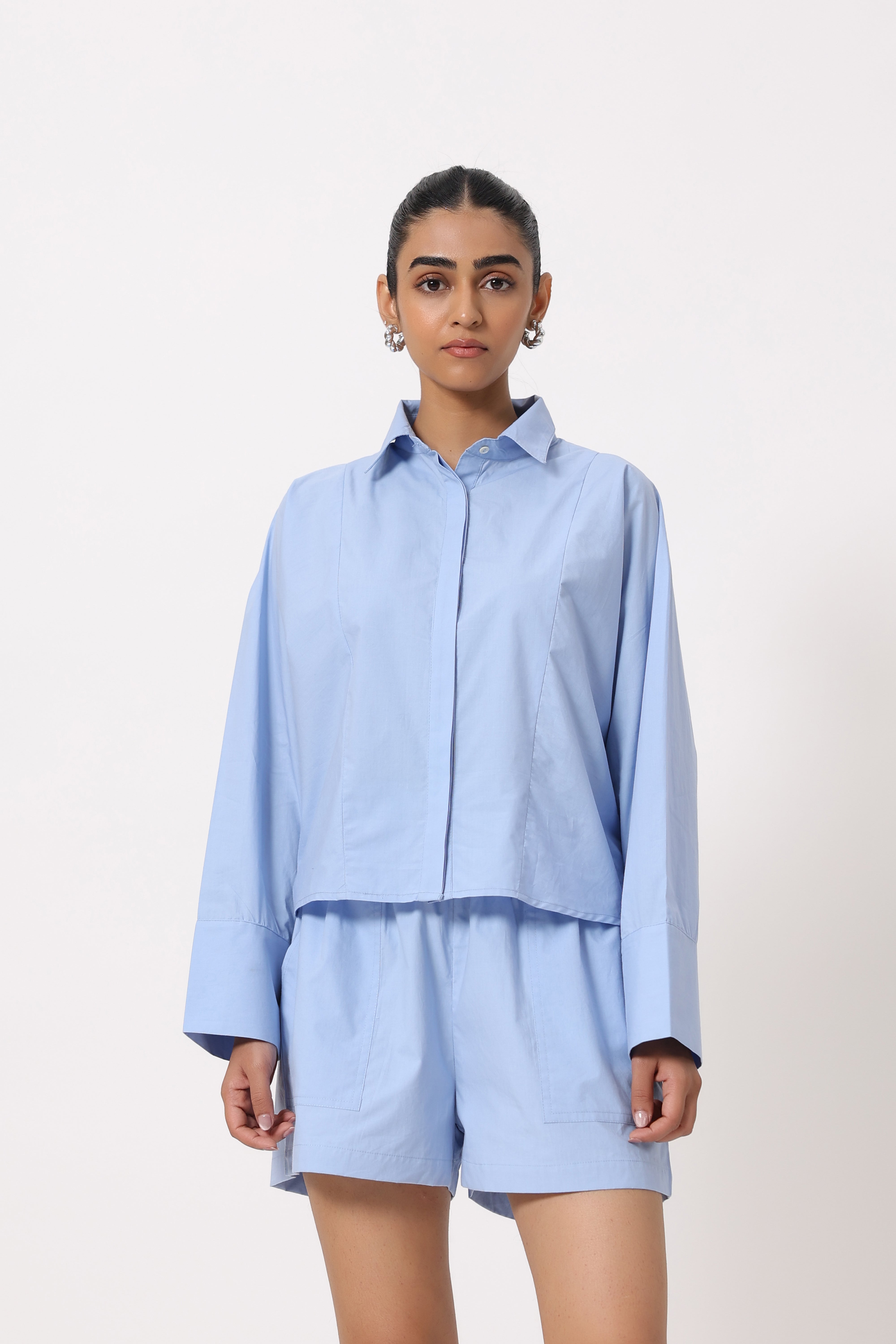 Women’s Blue Cotton Top with Blue Shorts Co-Ord Set
