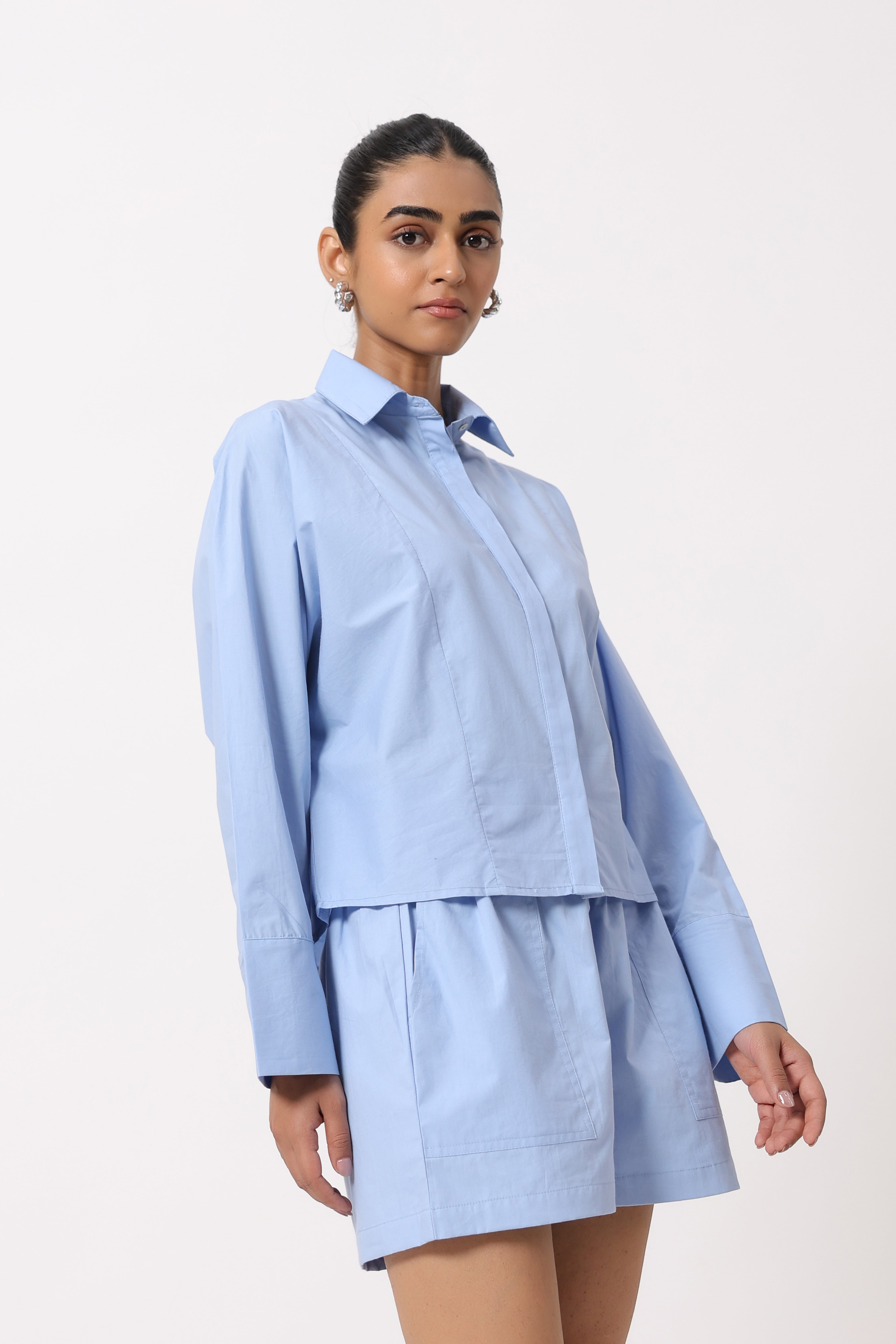 Women’s Blue Cotton Top with Blue Shorts Co-Ord Set