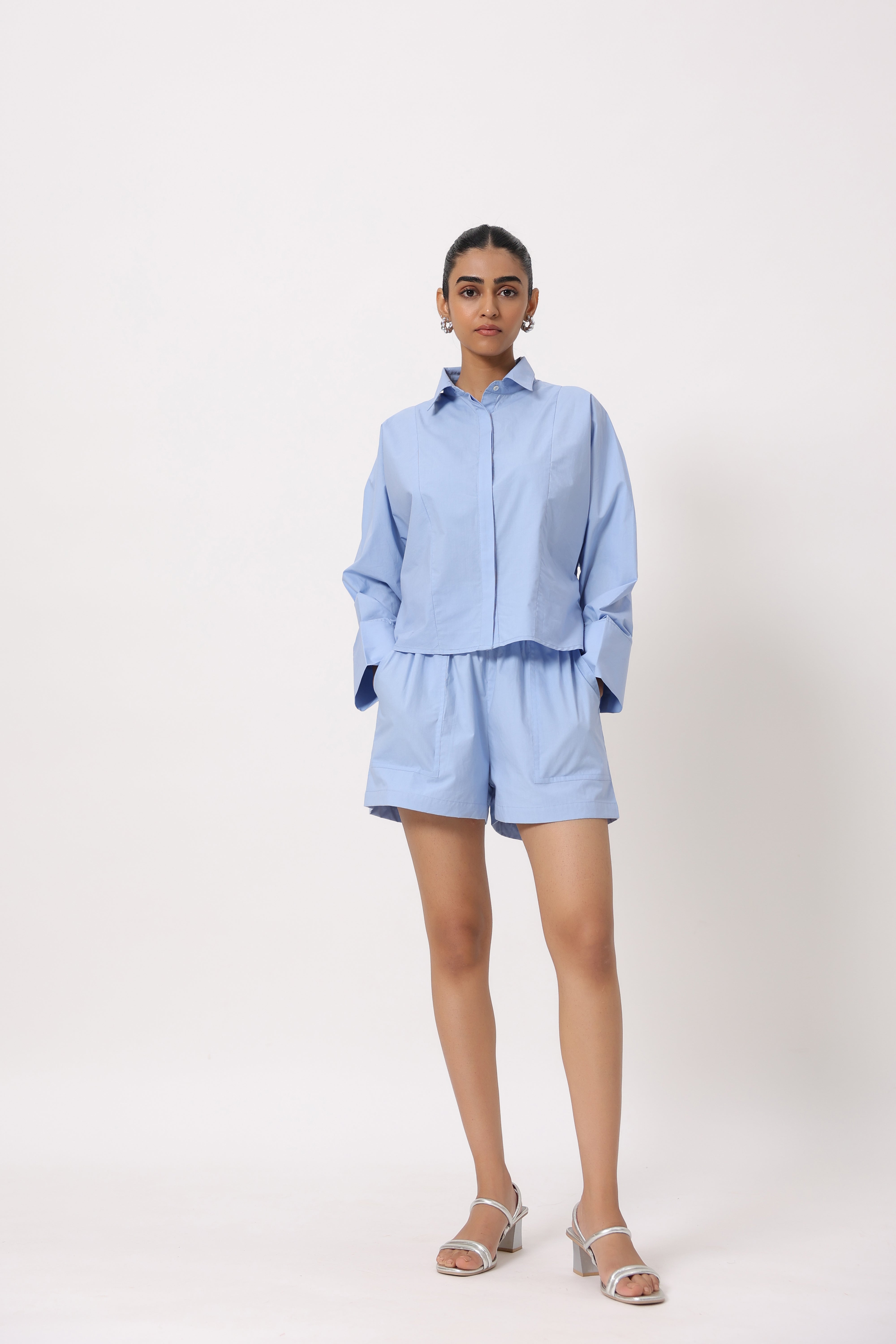 Women’s Blue Cotton Top with Blue Shorts Co-Ord Set