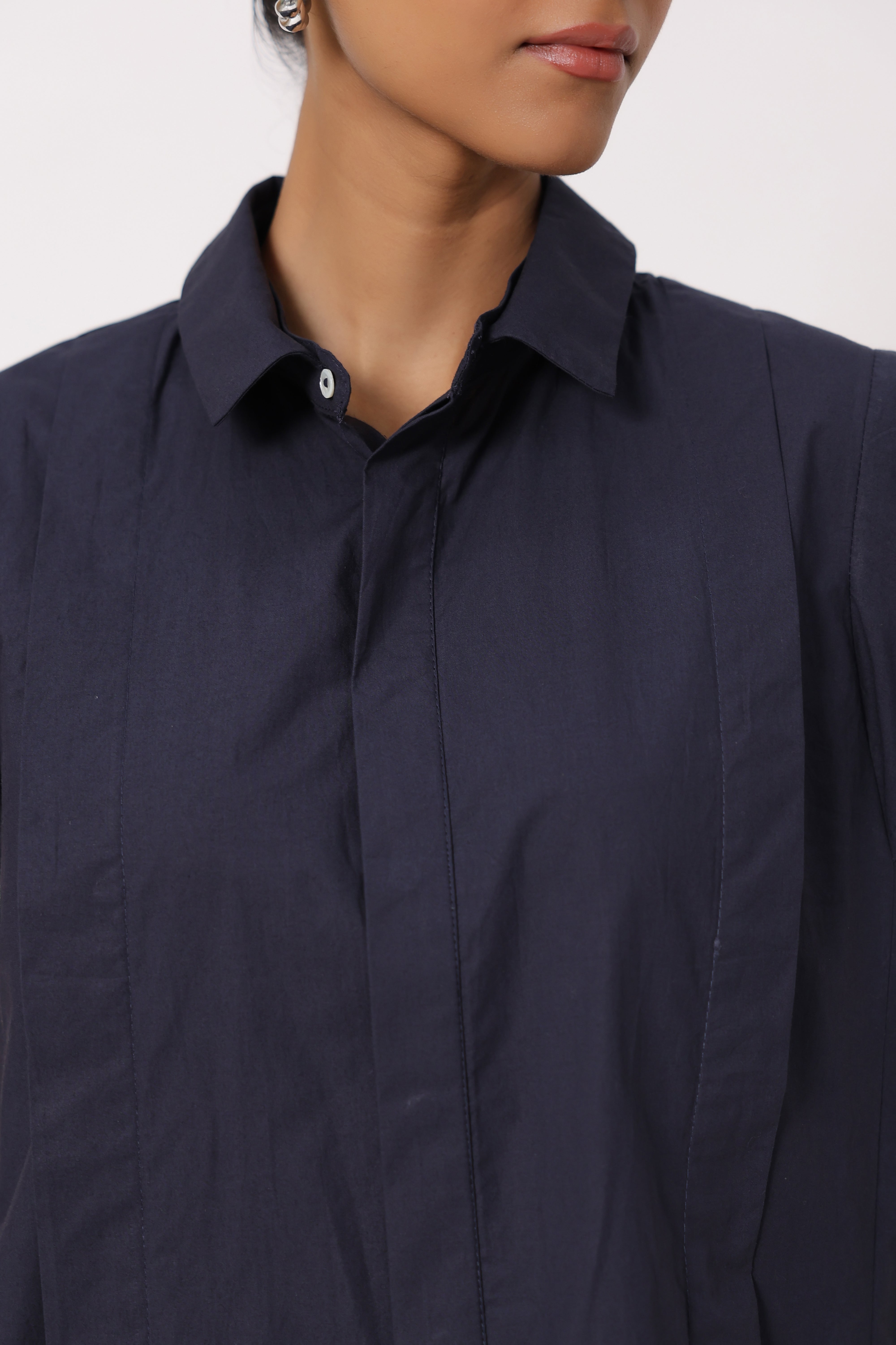MUUN Women Navy Solid Cotton Short Sleeve Shirt Collar Co-Ord Set