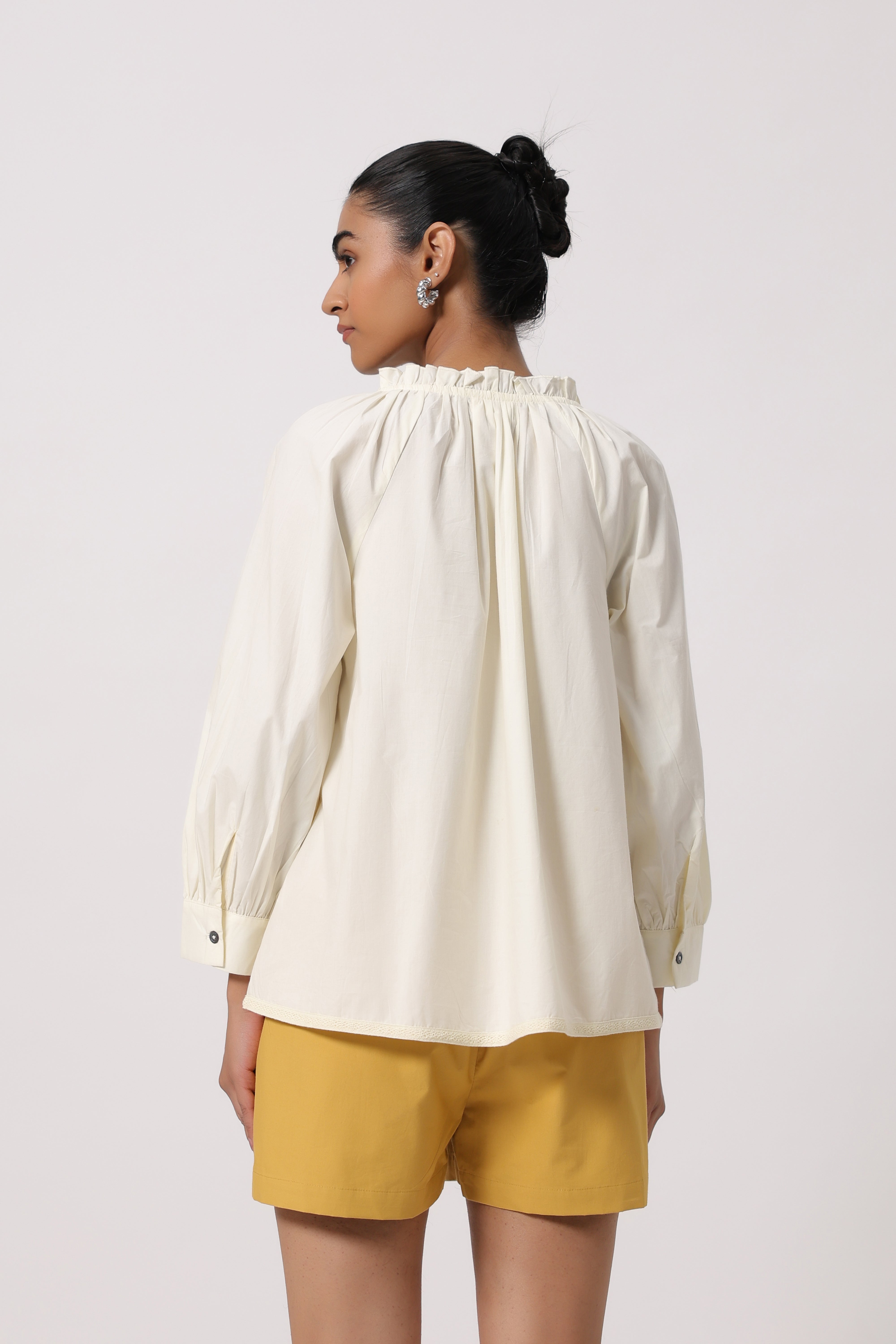 Women’s Off-White Cotton Top with Yellow Shorts Co-Ord Set