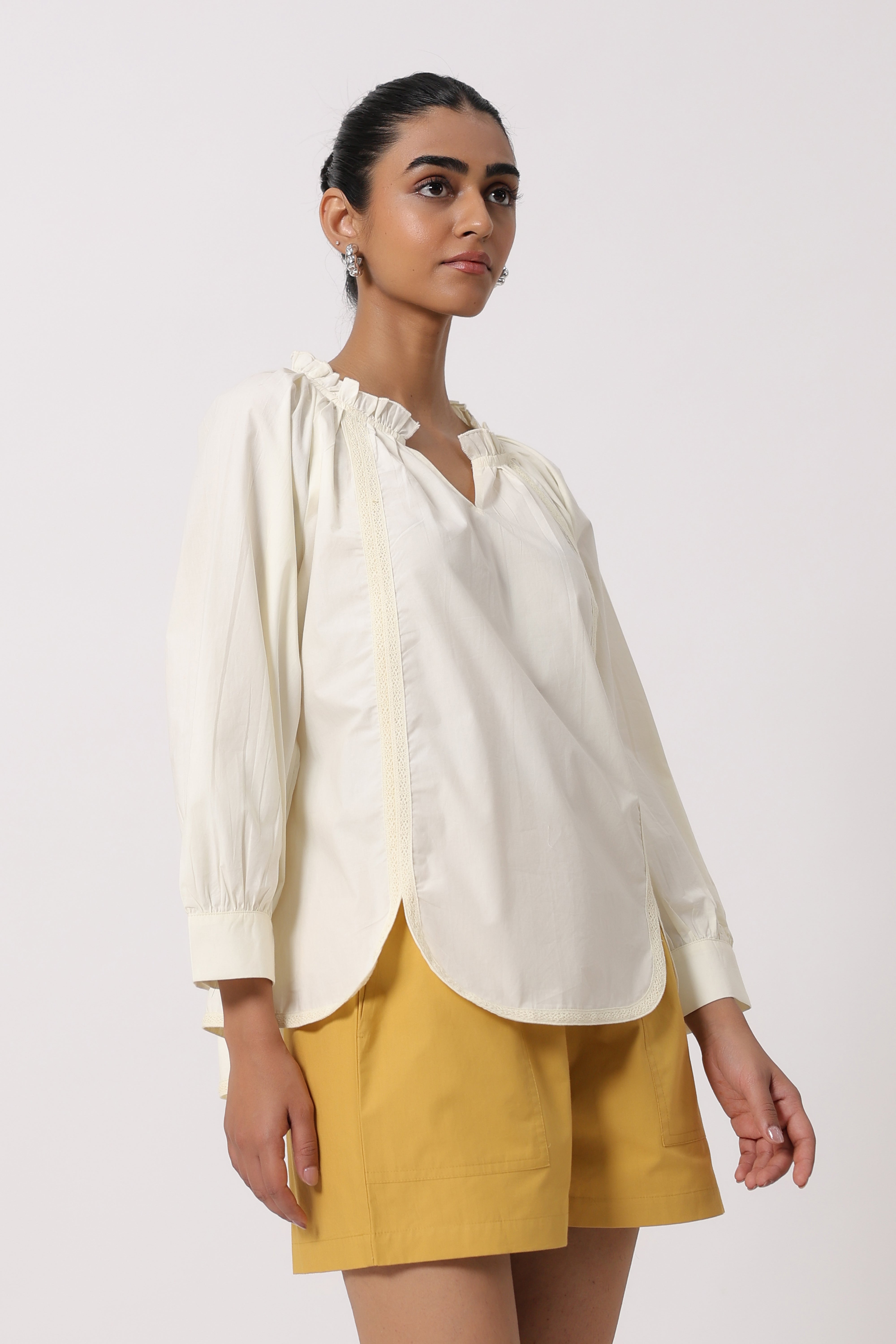 Women’s Off-White Cotton Top with Yellow Shorts Co-Ord Set