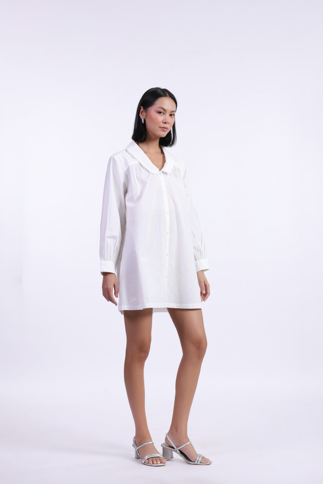 MUUN Women's White Solid Cotton Dress