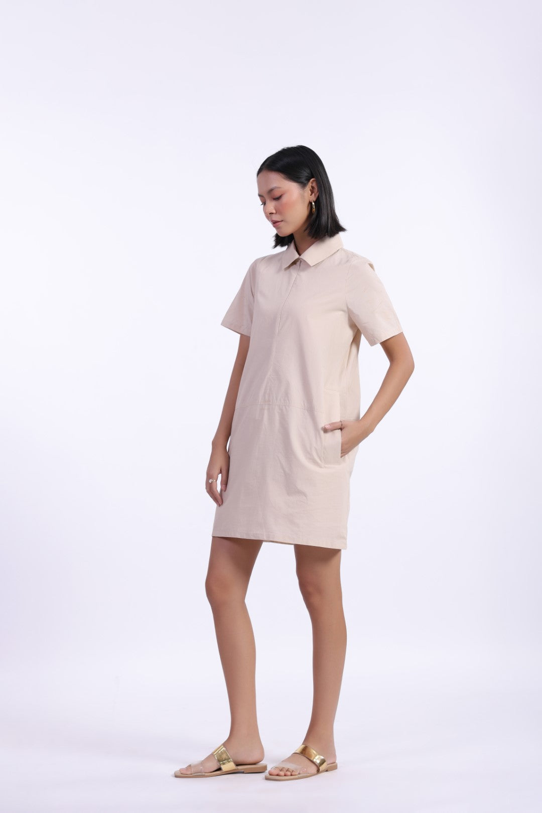 Women Beige Cotton Dress