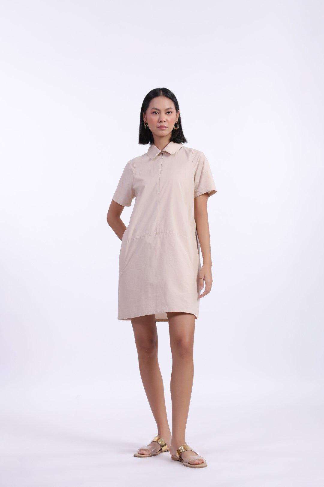 Women Beige Cotton Dress