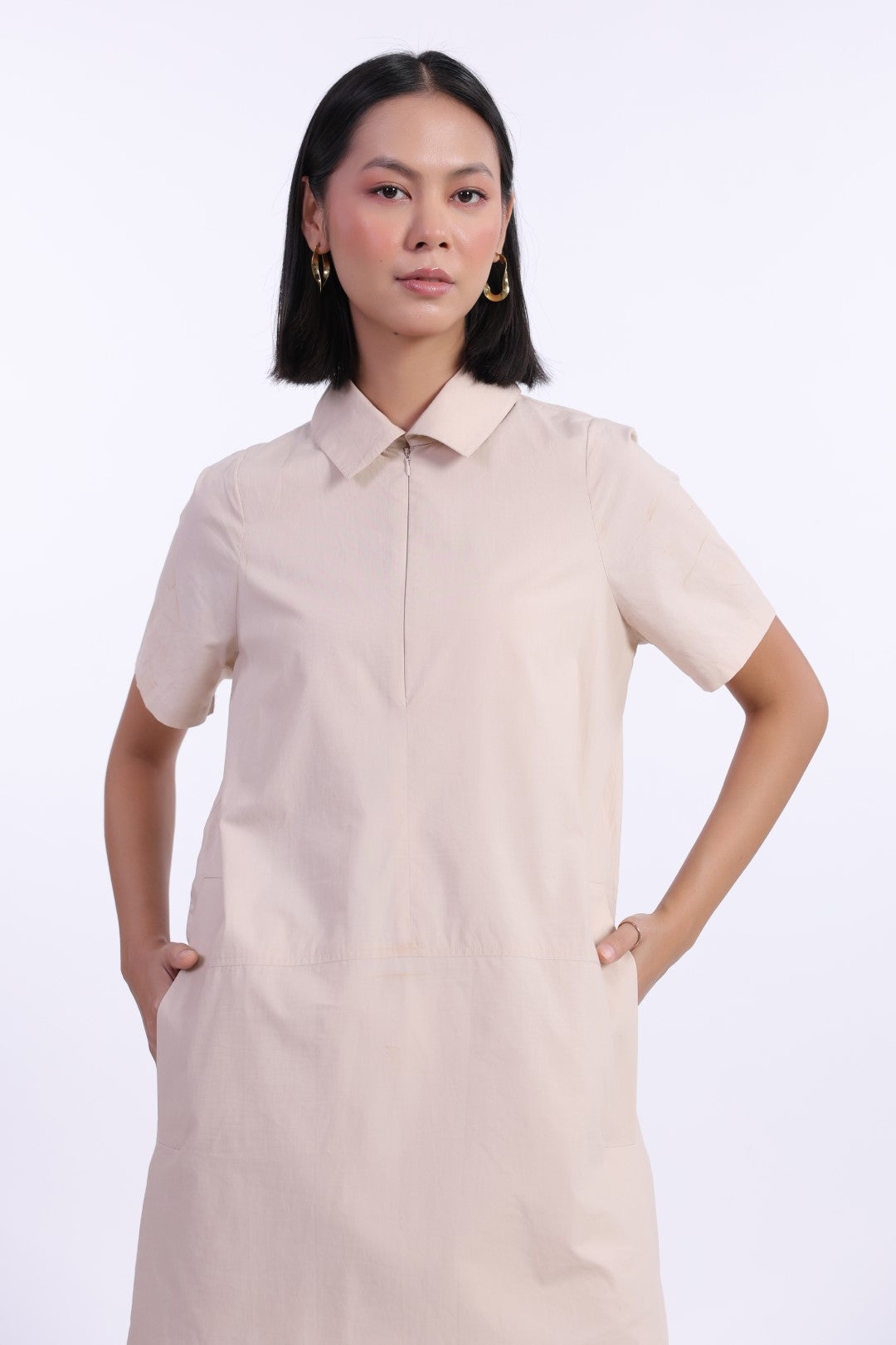 Women Beige Cotton Dress