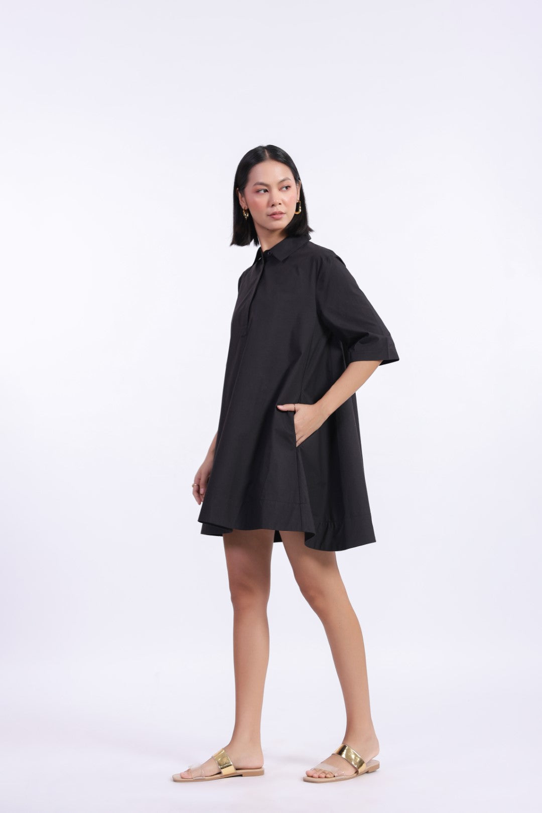 MUUN Women's Black Solid Cotton Dress