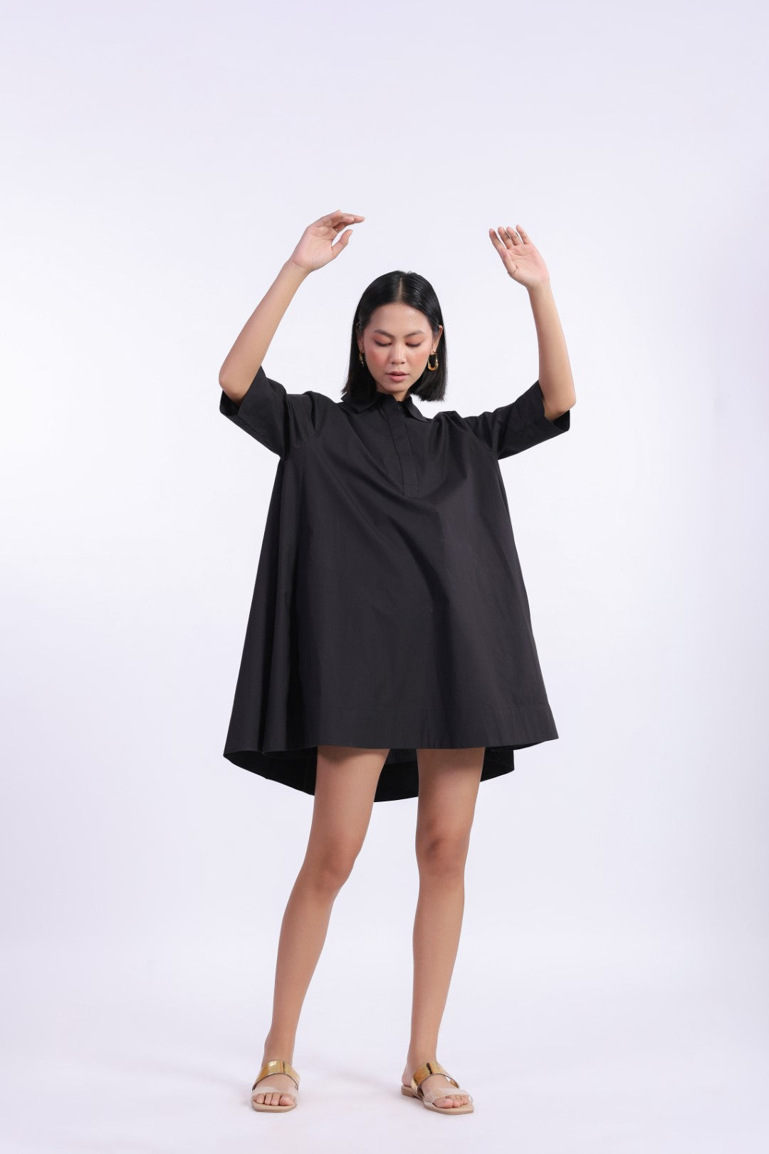 MUUN Women's Black Solid Cotton Dress