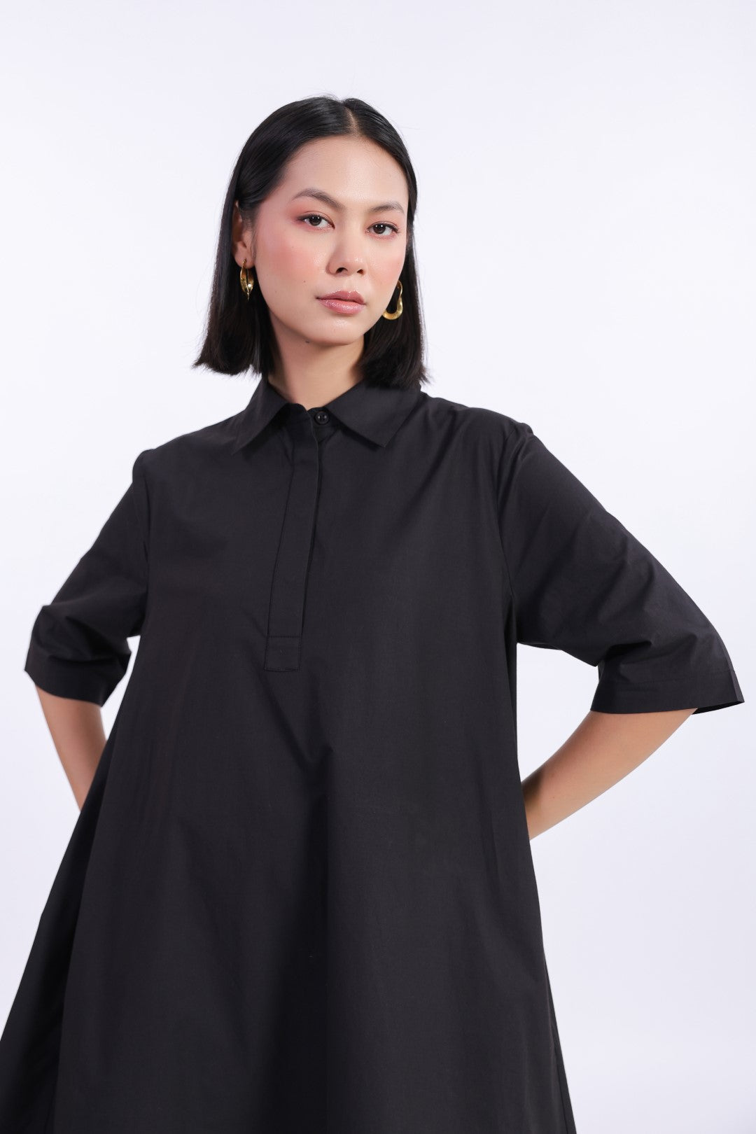 MUUN Women's Black Solid Cotton Dress