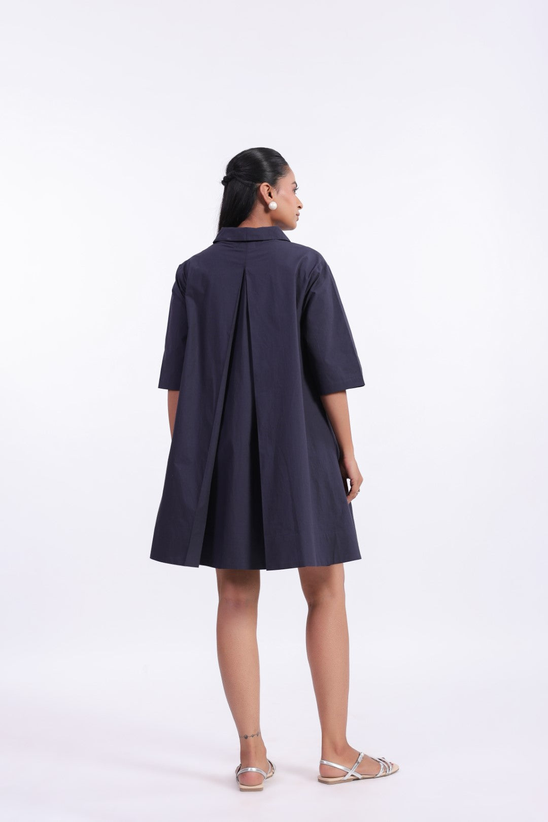 MUUN Women's Navy Solid Cotton Dress